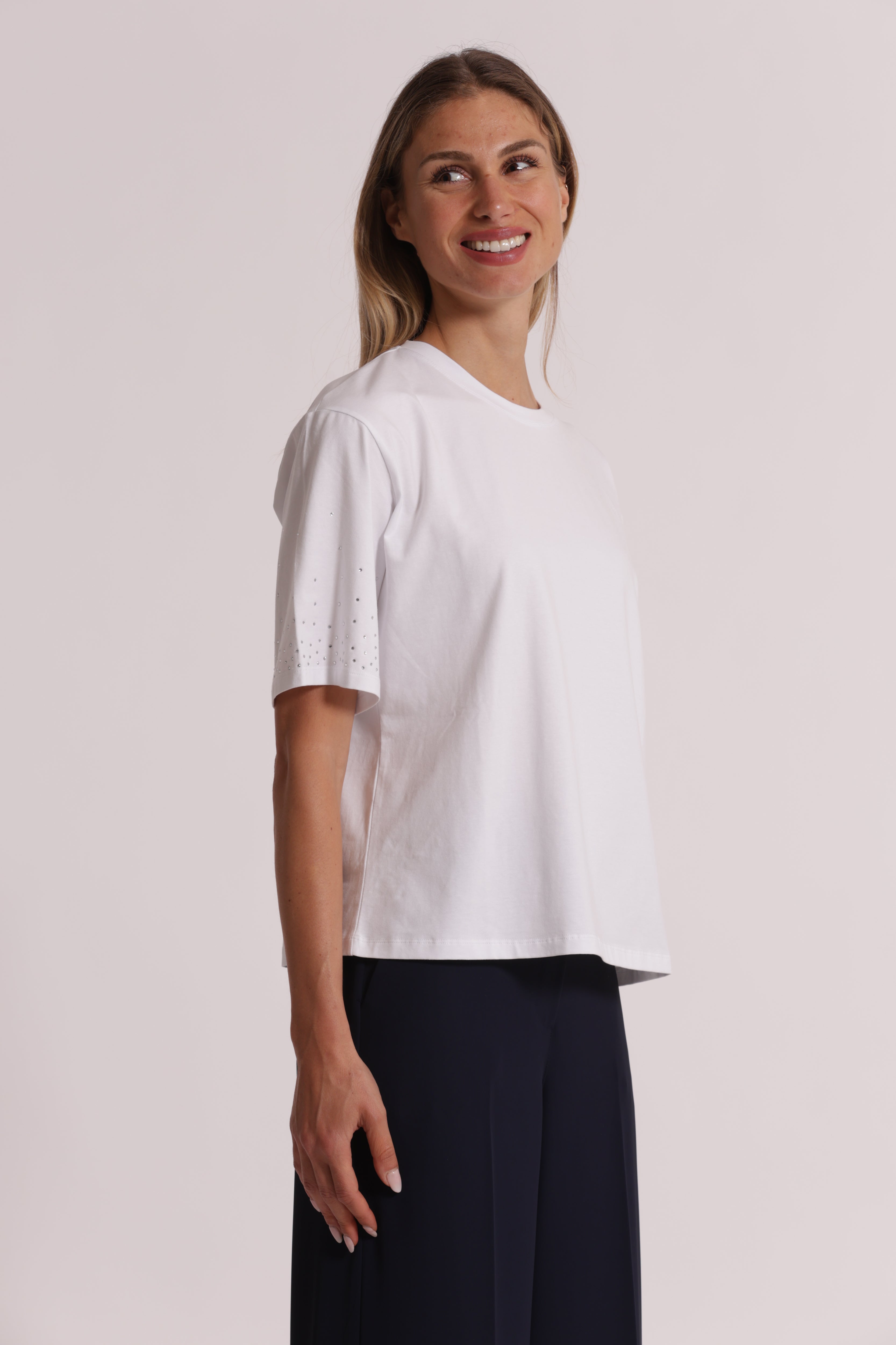 Mimi Mua t-shirt strass maniche bianco cotone