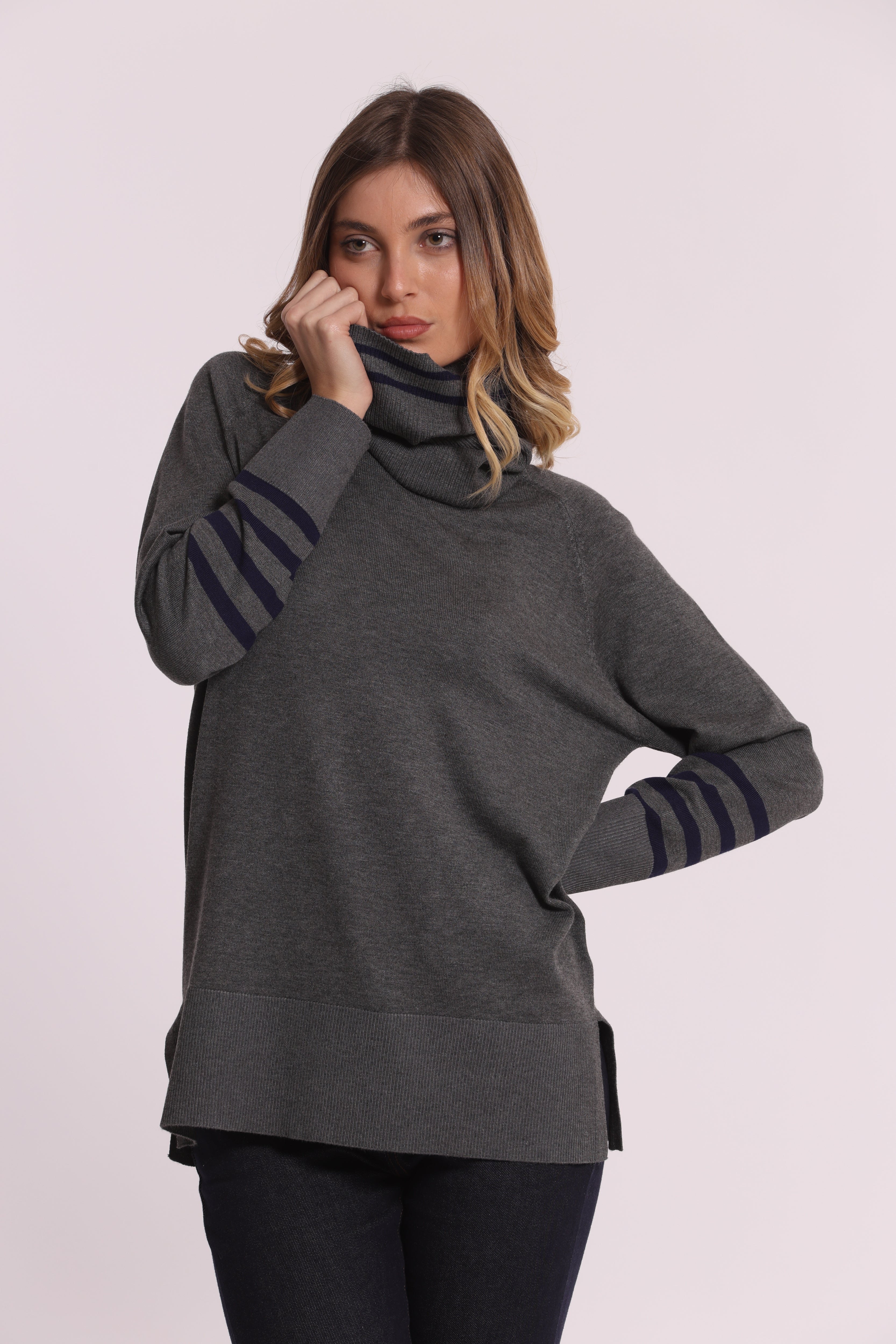 Mimi Mua Maglia Righe Collo Removibile Maglia Nero