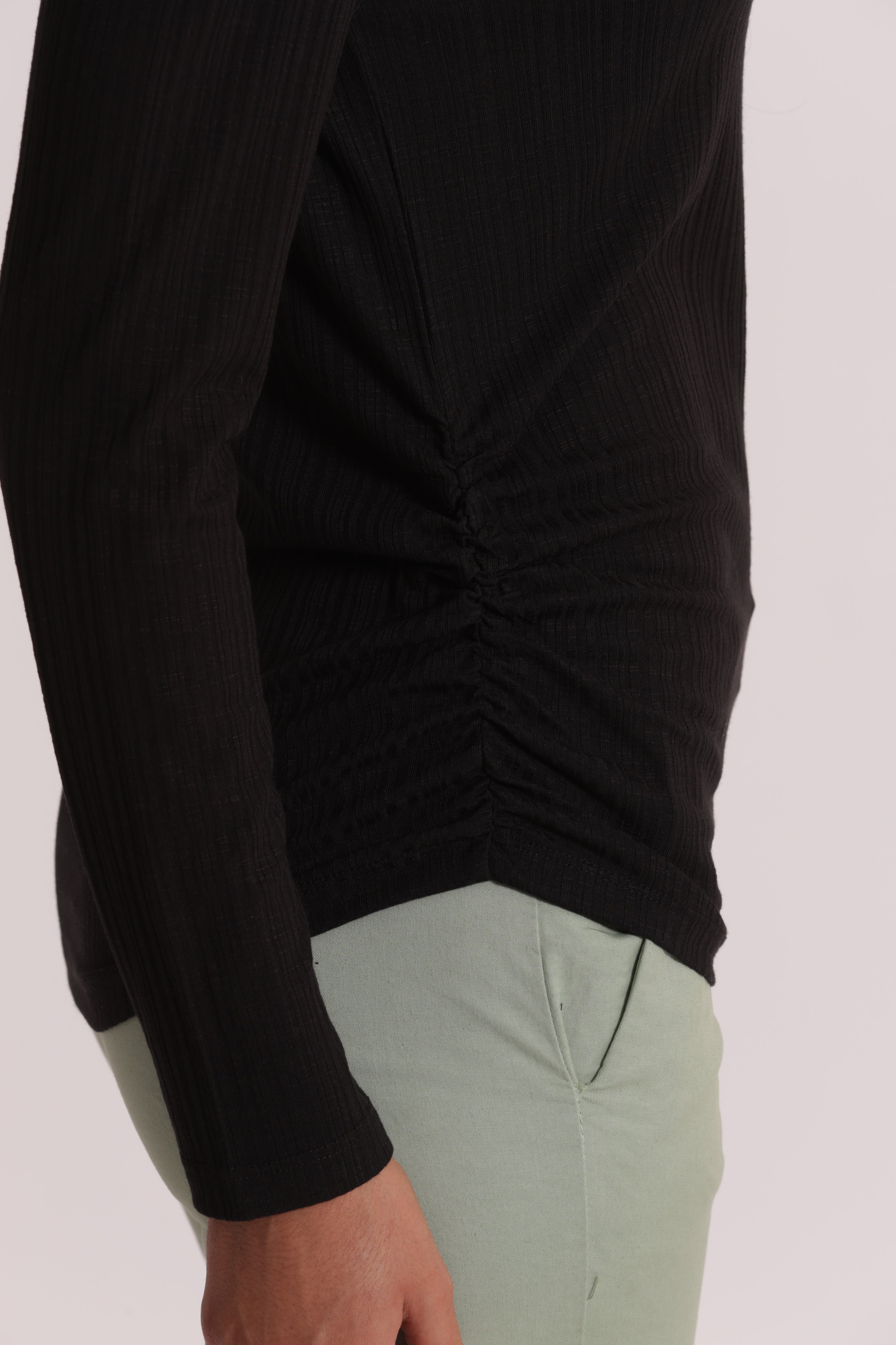Mimi Mua T-Shirt Arriccio Laterale Maniche Lunghe Nero