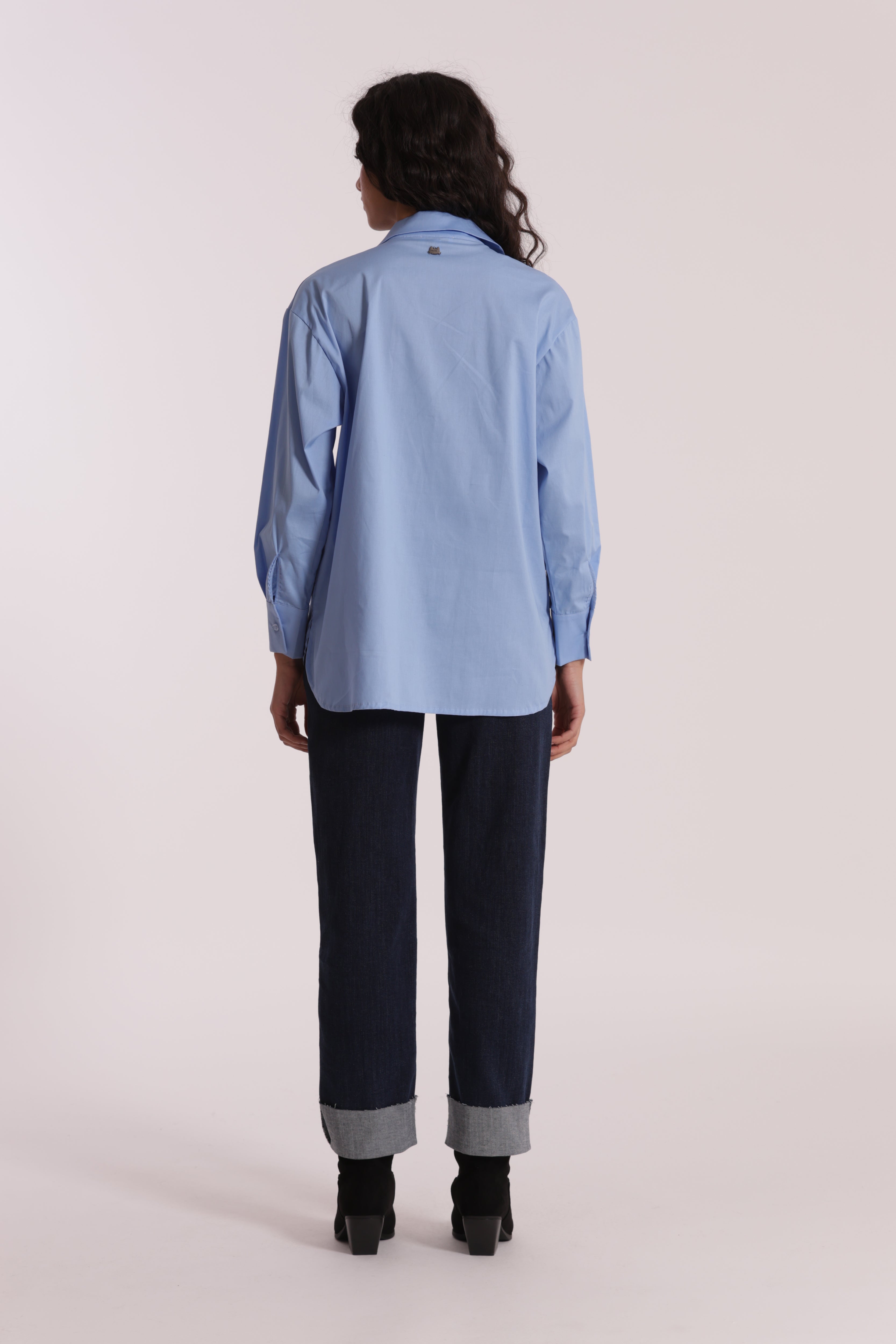 Mimi Mua jeans cropped con rivolto blu scuro cotone