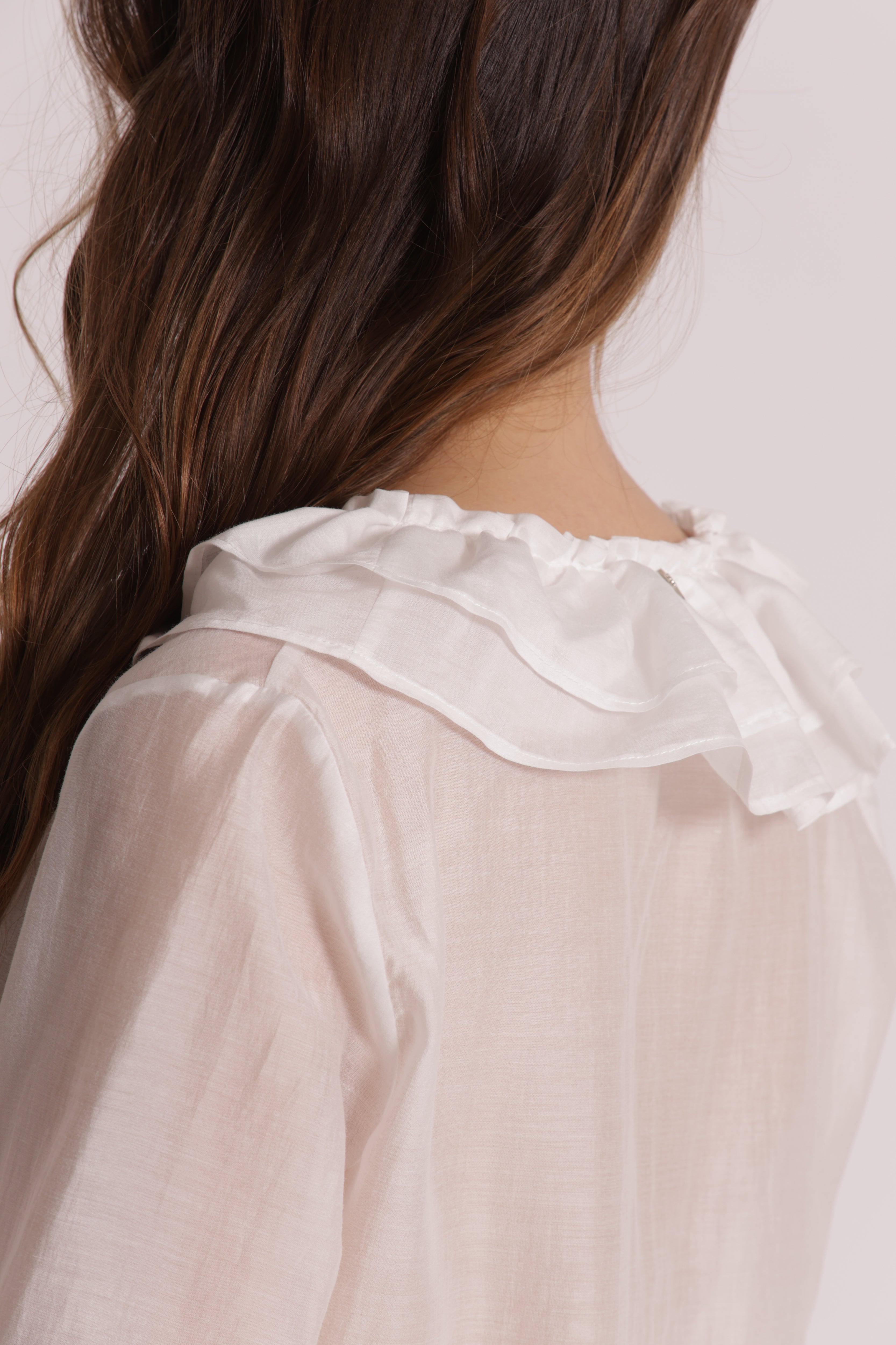 Mimi Mua Rouches Blusa Bianca Maniche Lunghe XS