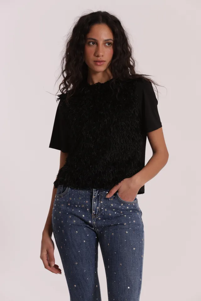 Mimi Mua t-shirt frange increspate nera poliestere