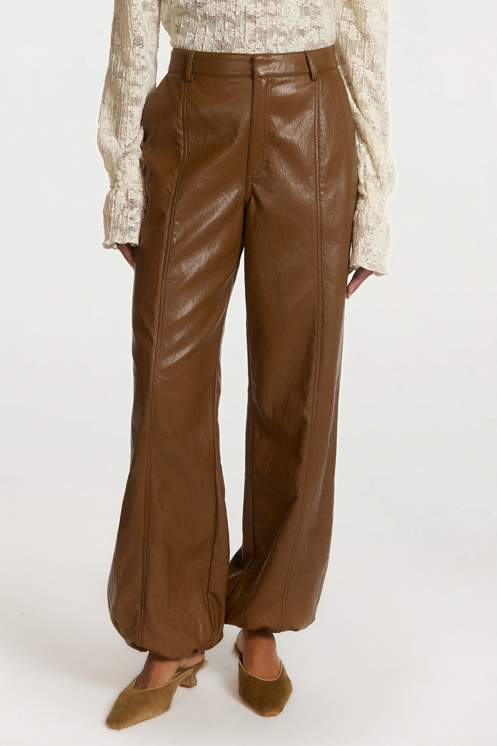 Aaiko Jet pantaloni marrone ecopelle Brown Sugar
