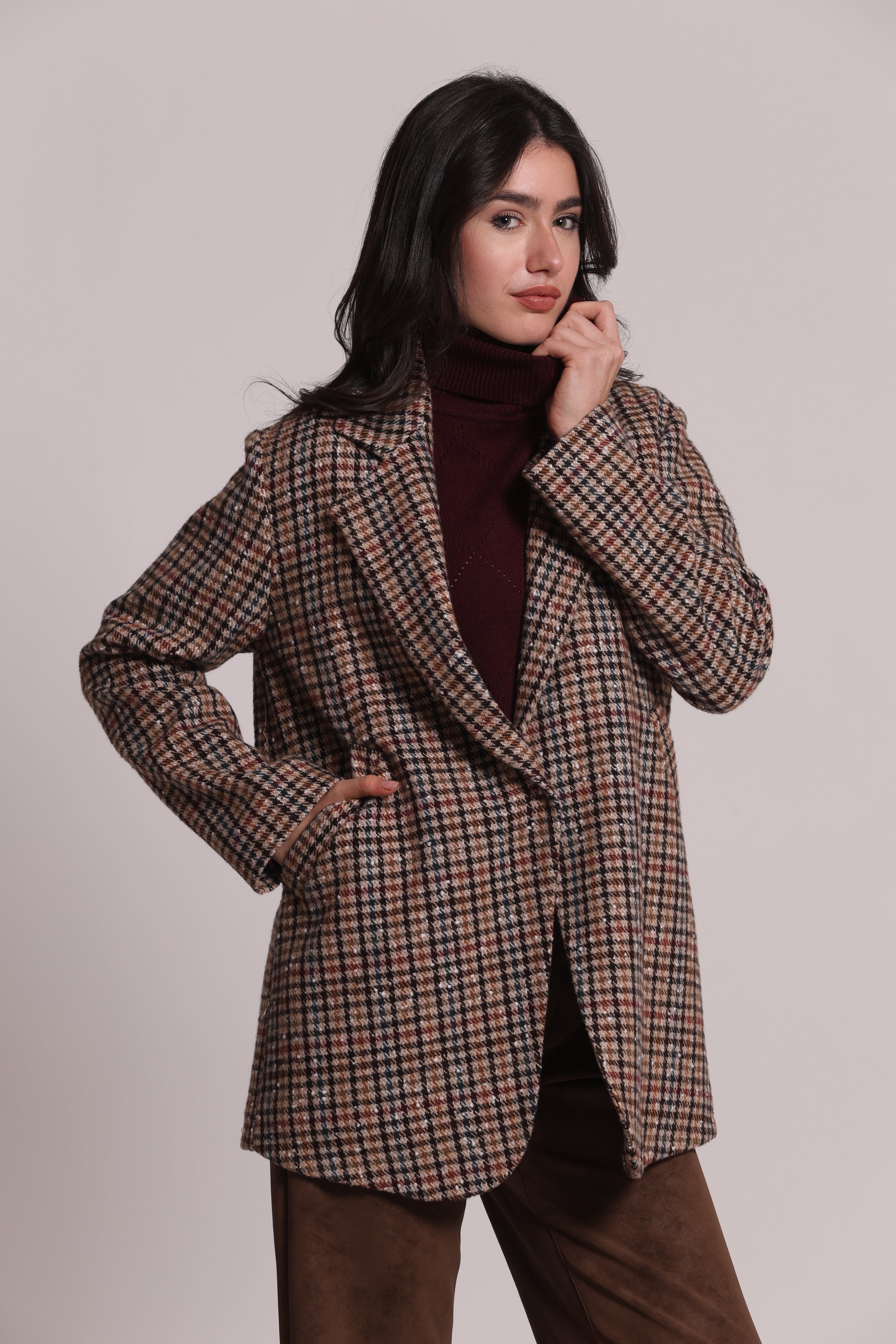Mimi Mua Giaccone a Quadri cappotto cammello