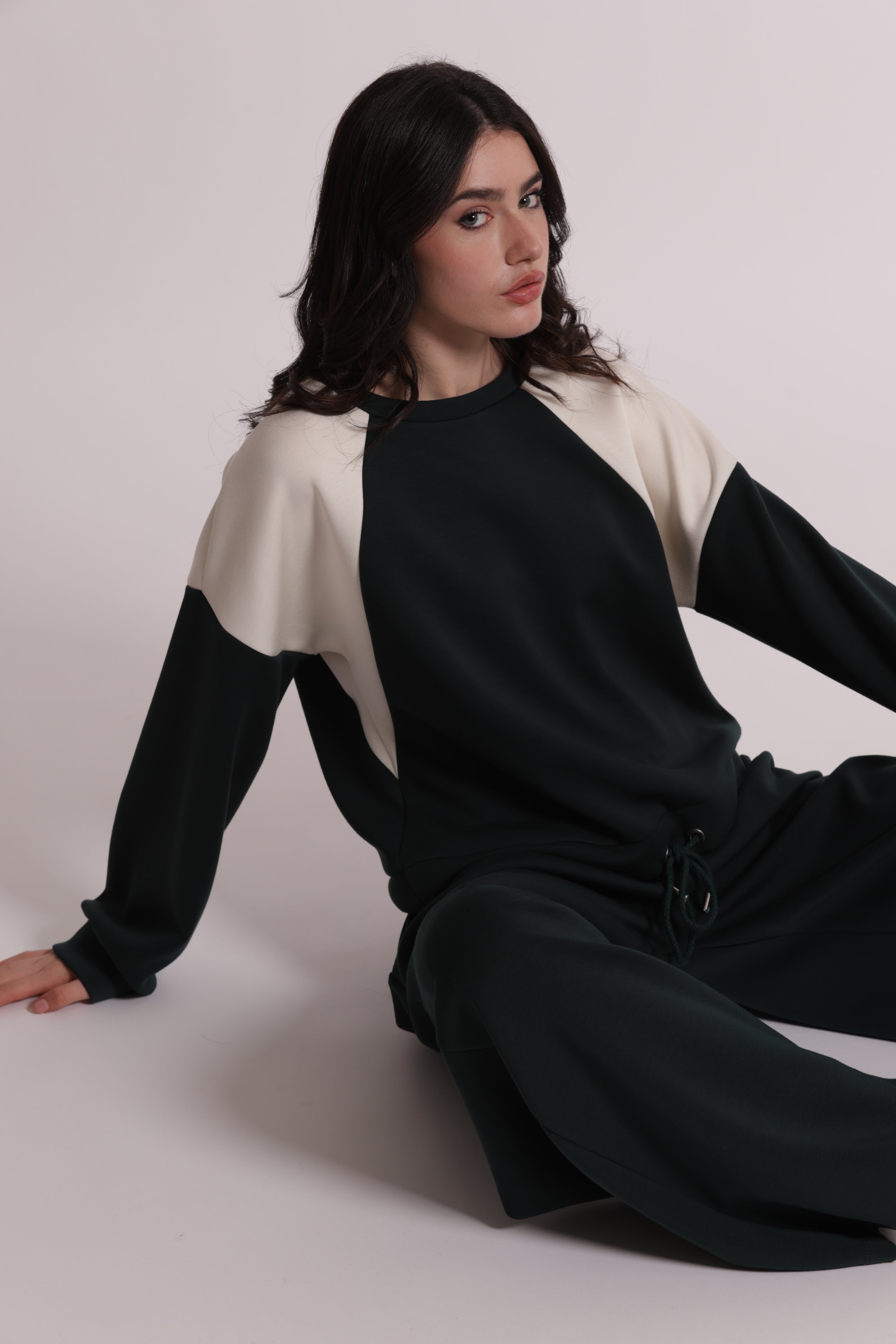 Mimi Mua felpa bicolor coulisse verde till leggera