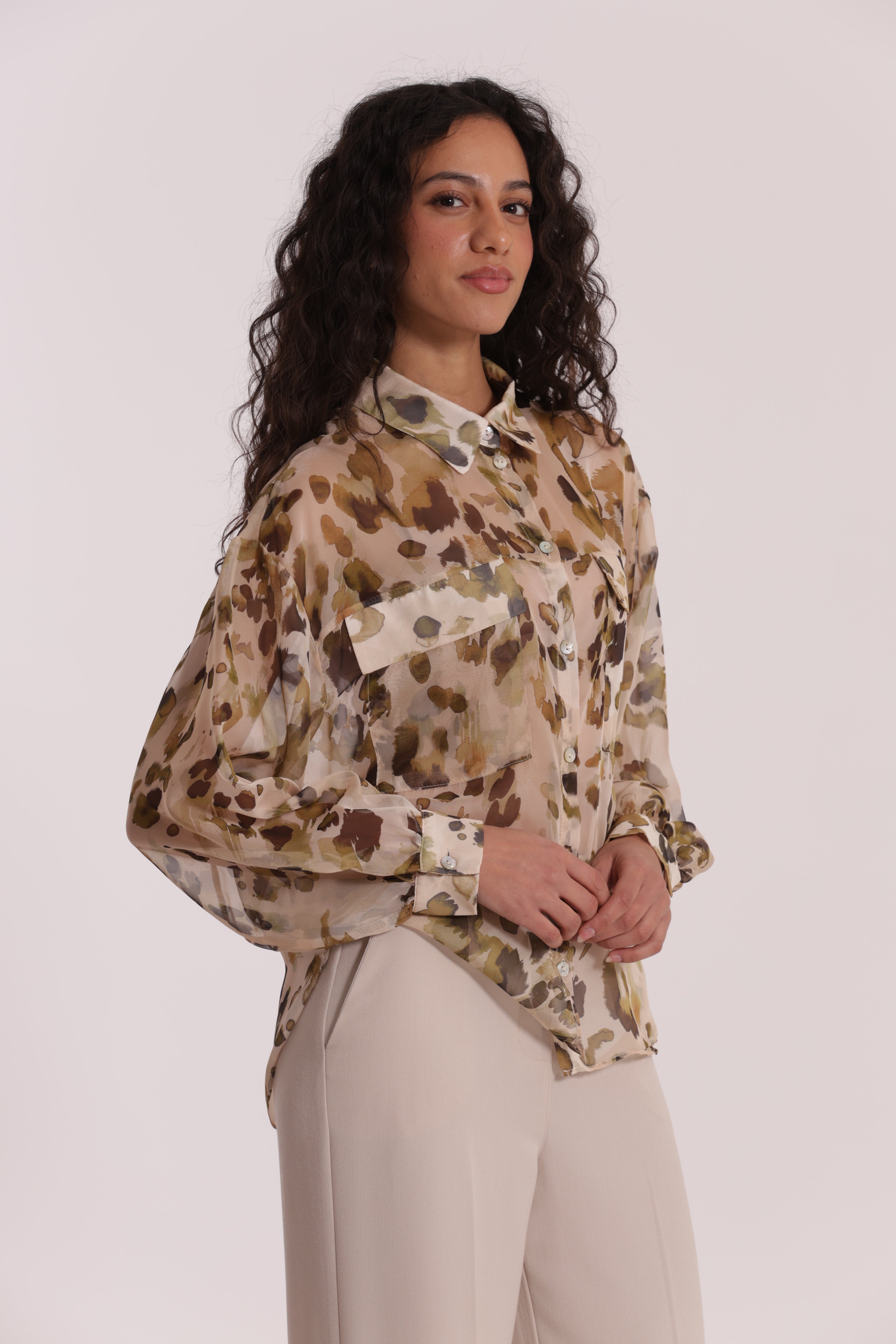 Mimi Mua Tasche Leo Camicia Panna Militare XS