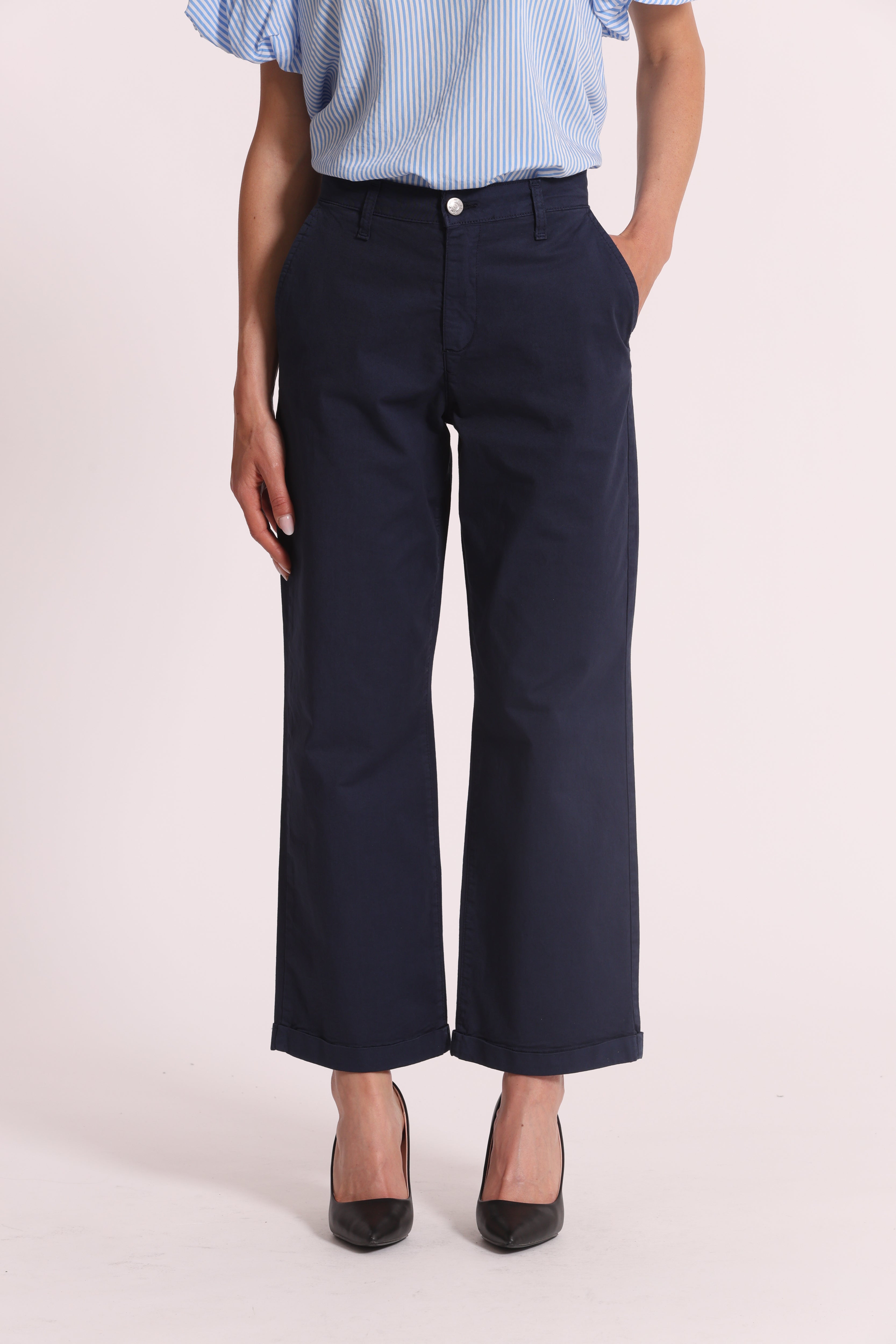Mimi Mua pantalone wide leg bengalina burro elasticizzato