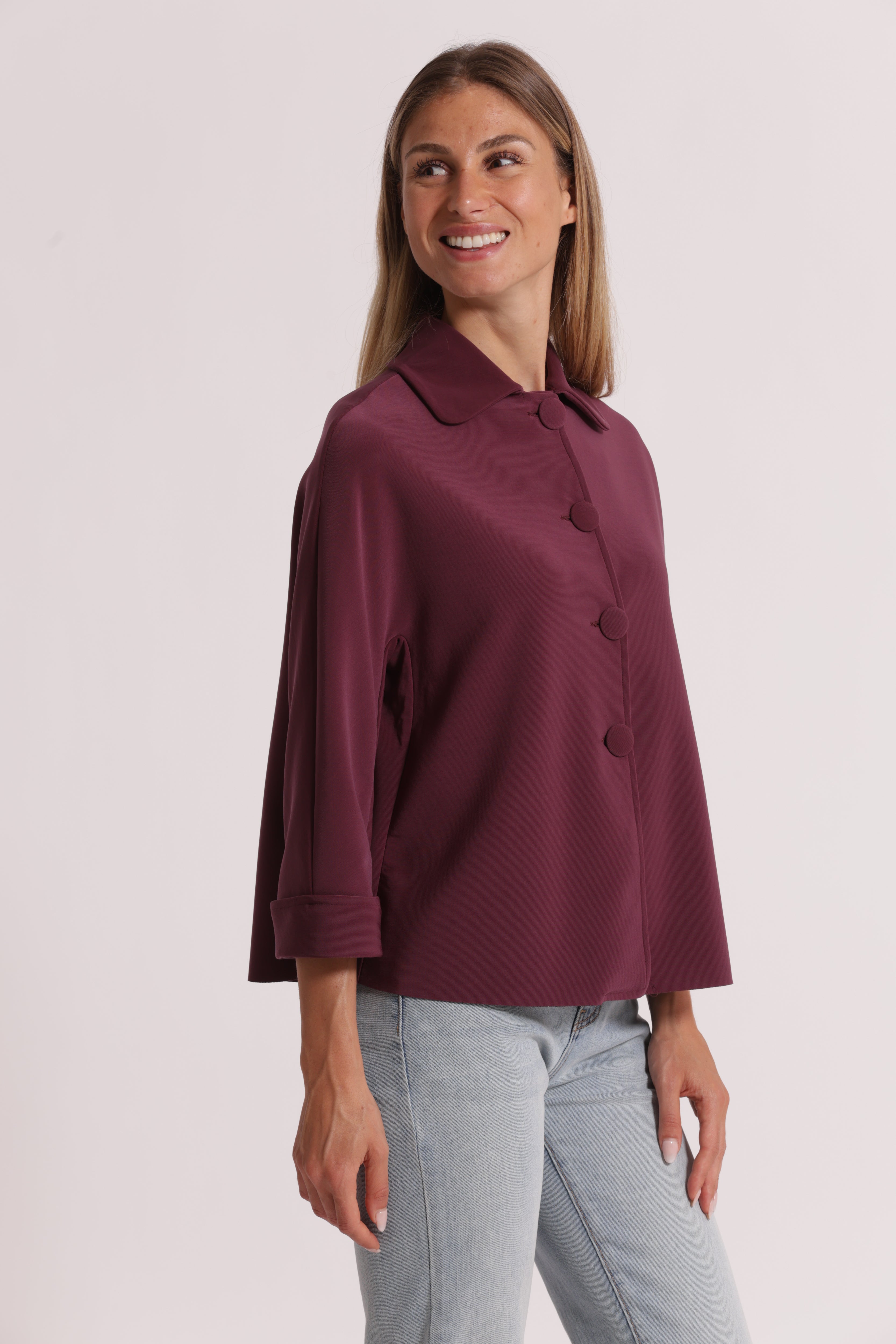 Mimi Mua Neoprene Bottoni giacca blu strutturata