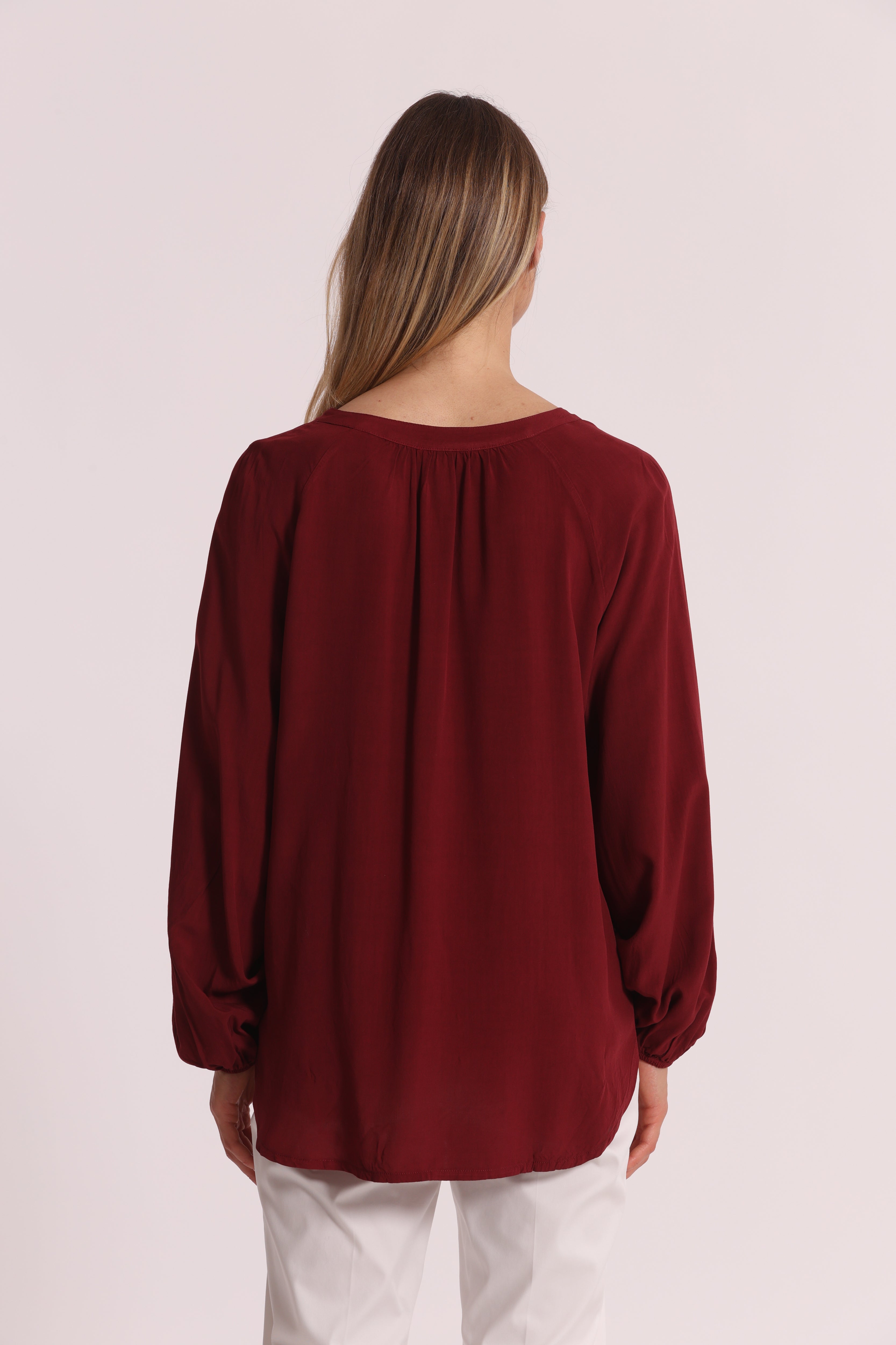Mimi Mua Tinta Unita Blusa Maniche Lunghe Bianco