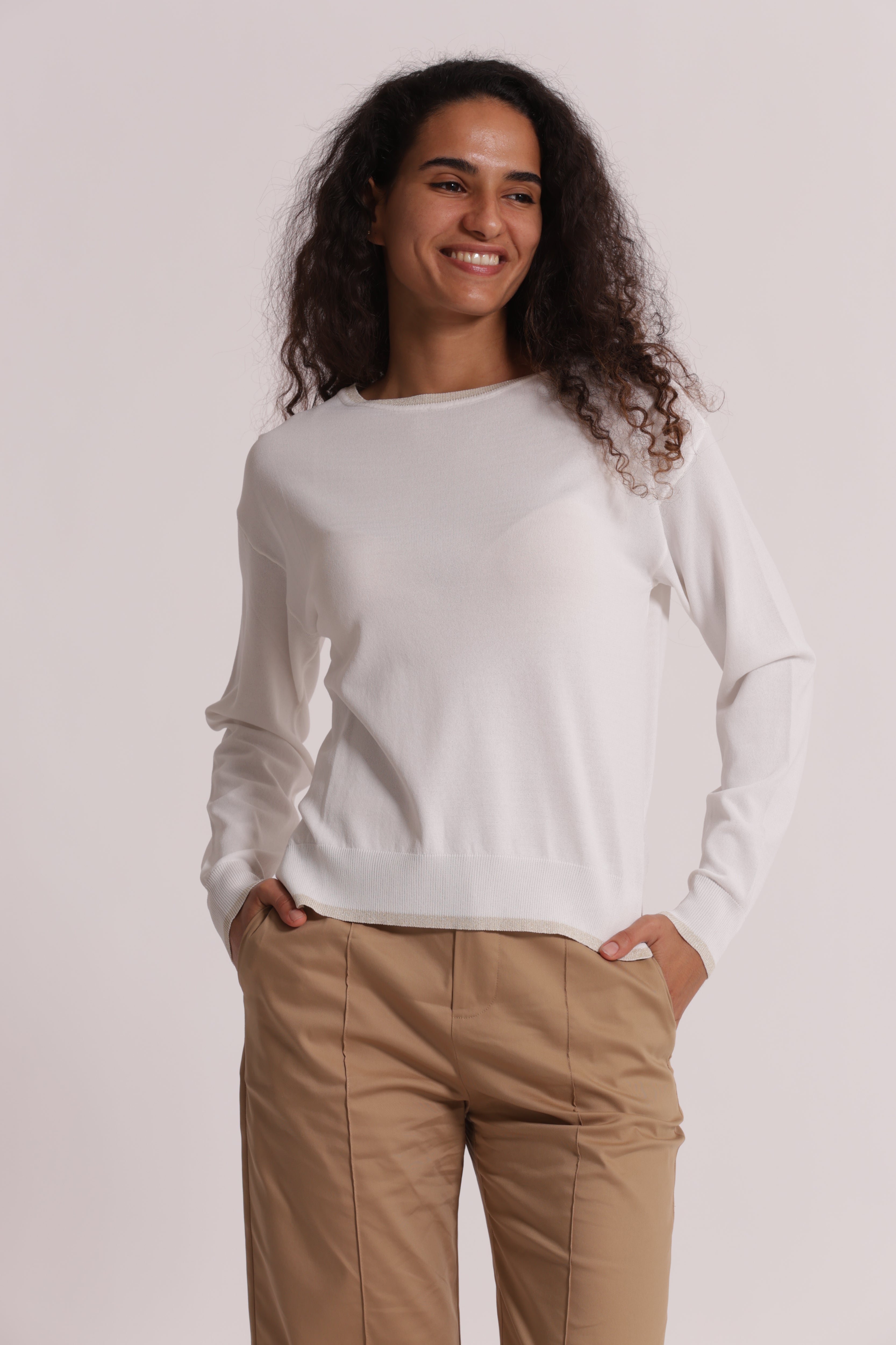 Mimi Mua Maglia Maniche Lunghe Lurex Panna