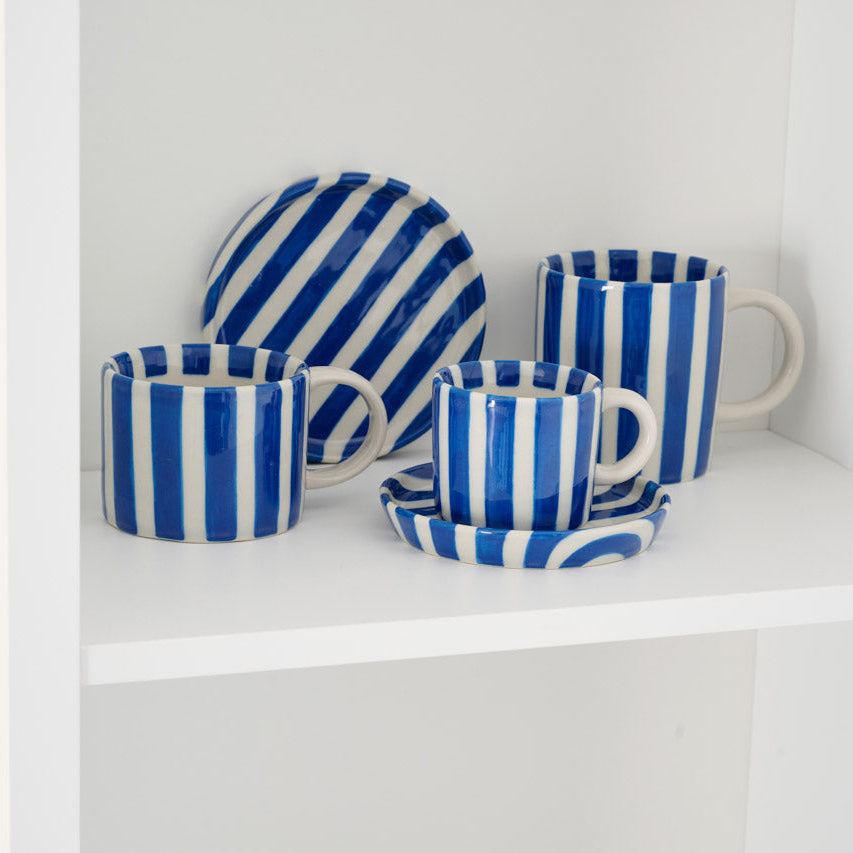 On Earth Righe tazzina caffè blu con piattino ceramica