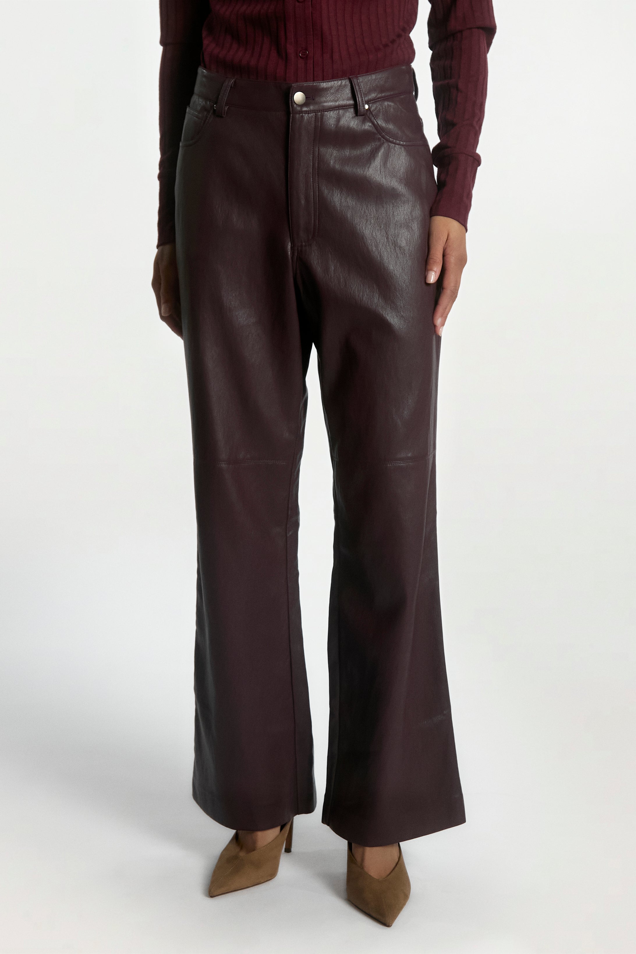 Aaiko Rianne Pantaloni bordeaux effetto pelle dritti