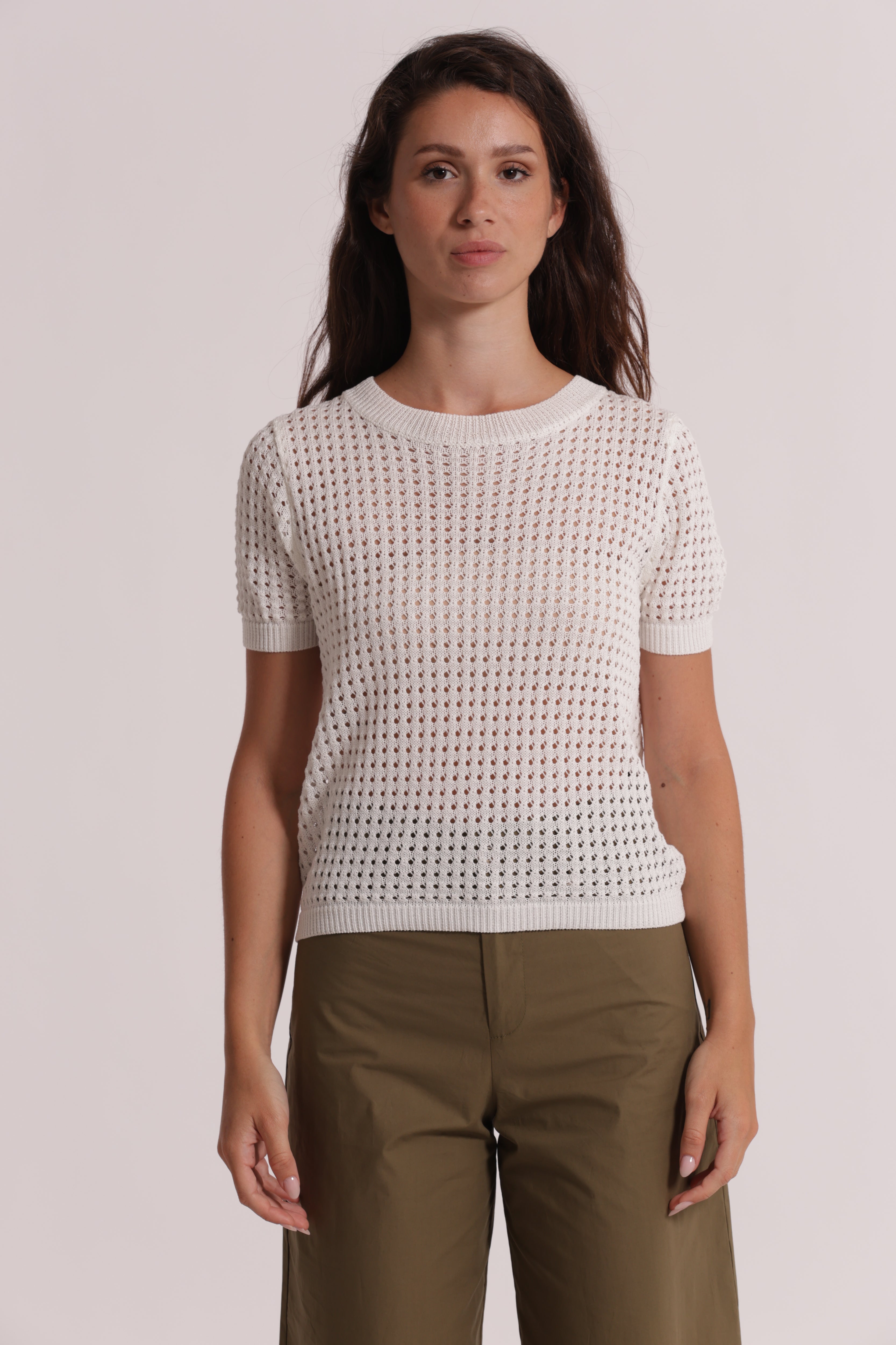 Mimi Mua Maglia Traforata Maniche Corte Nero Viscosa