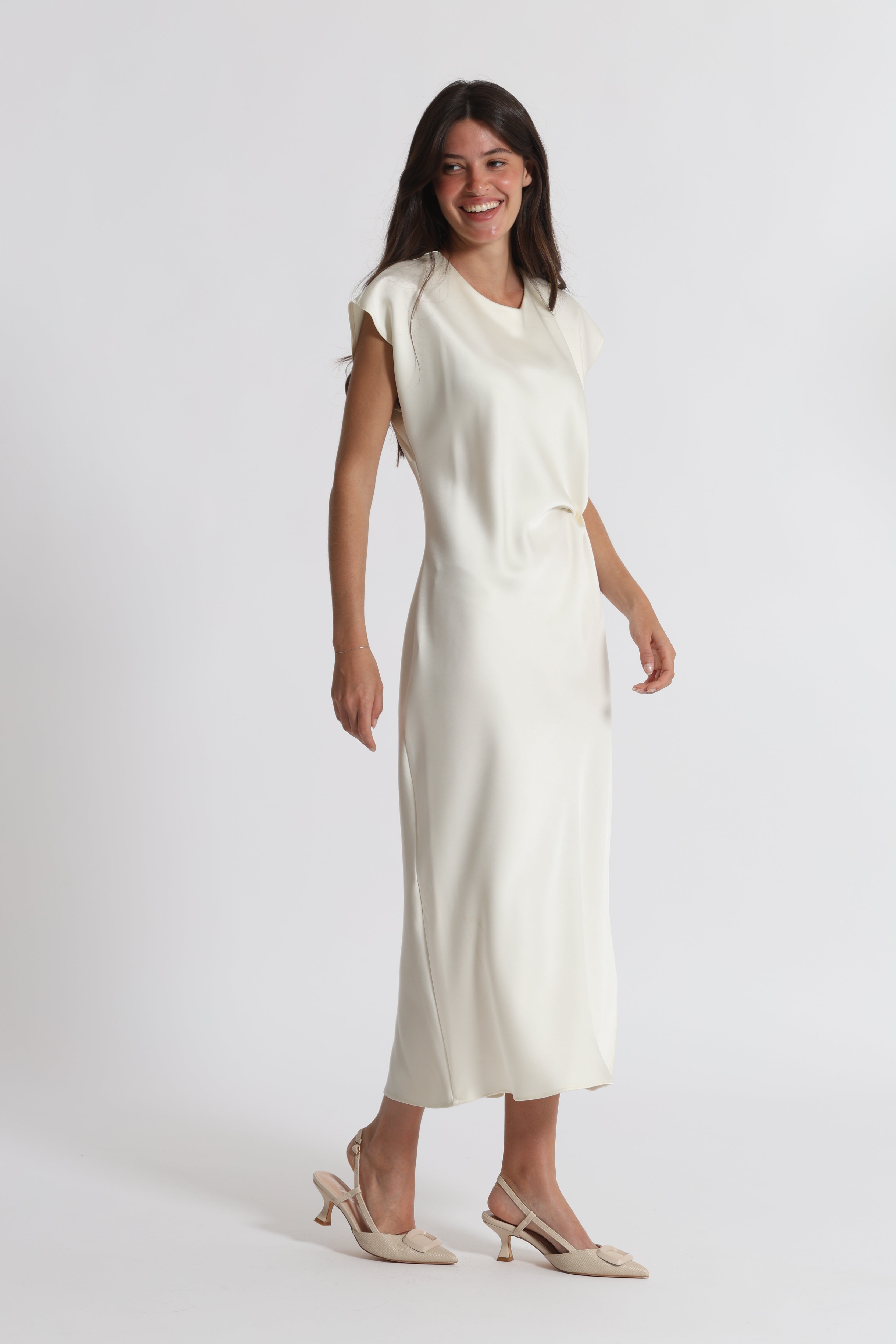 Mimi Mua maniche corte abito lungo nero elegante