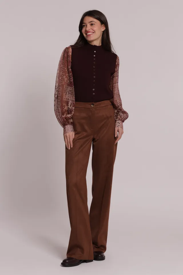 Mimi Mua pantalone dritto jersey camoscio beige elasticizzato