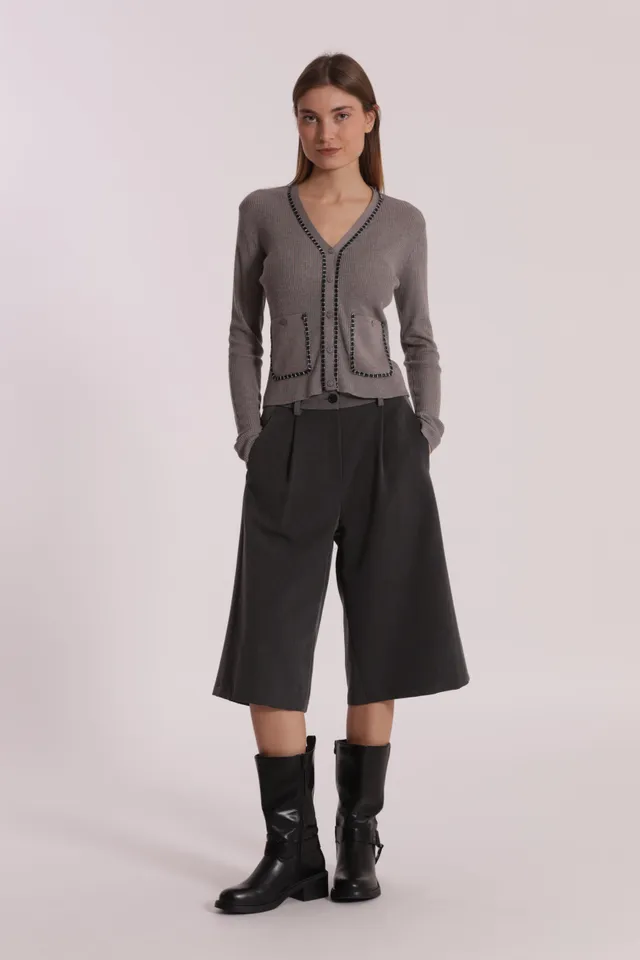 Mimi Mua Pantalone Bermuda Color Block grigio blu