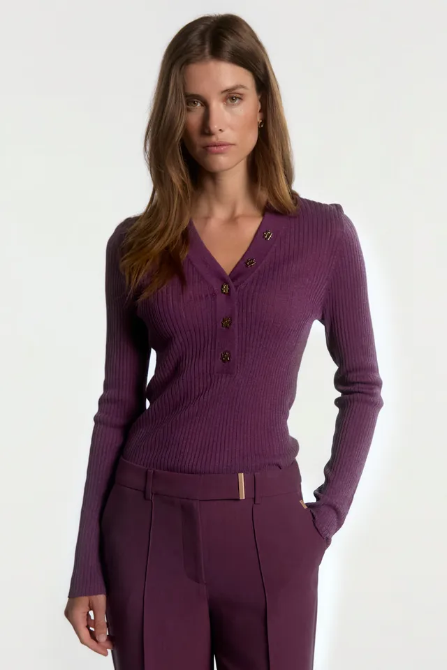 Aaiko Polly maglia viola scollo V bottoni