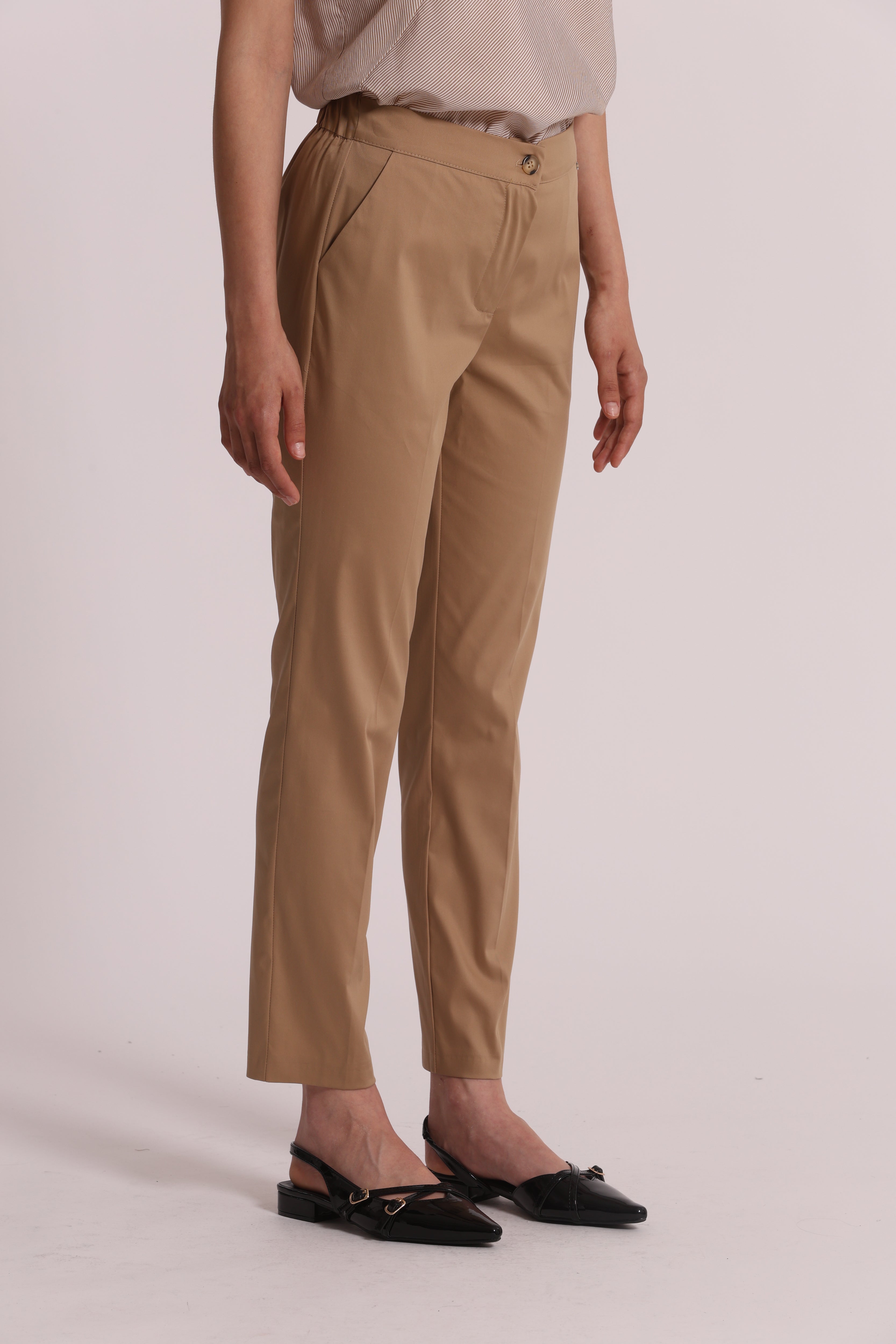 Mimi Mua Pantalone Cotone Elastico Panna