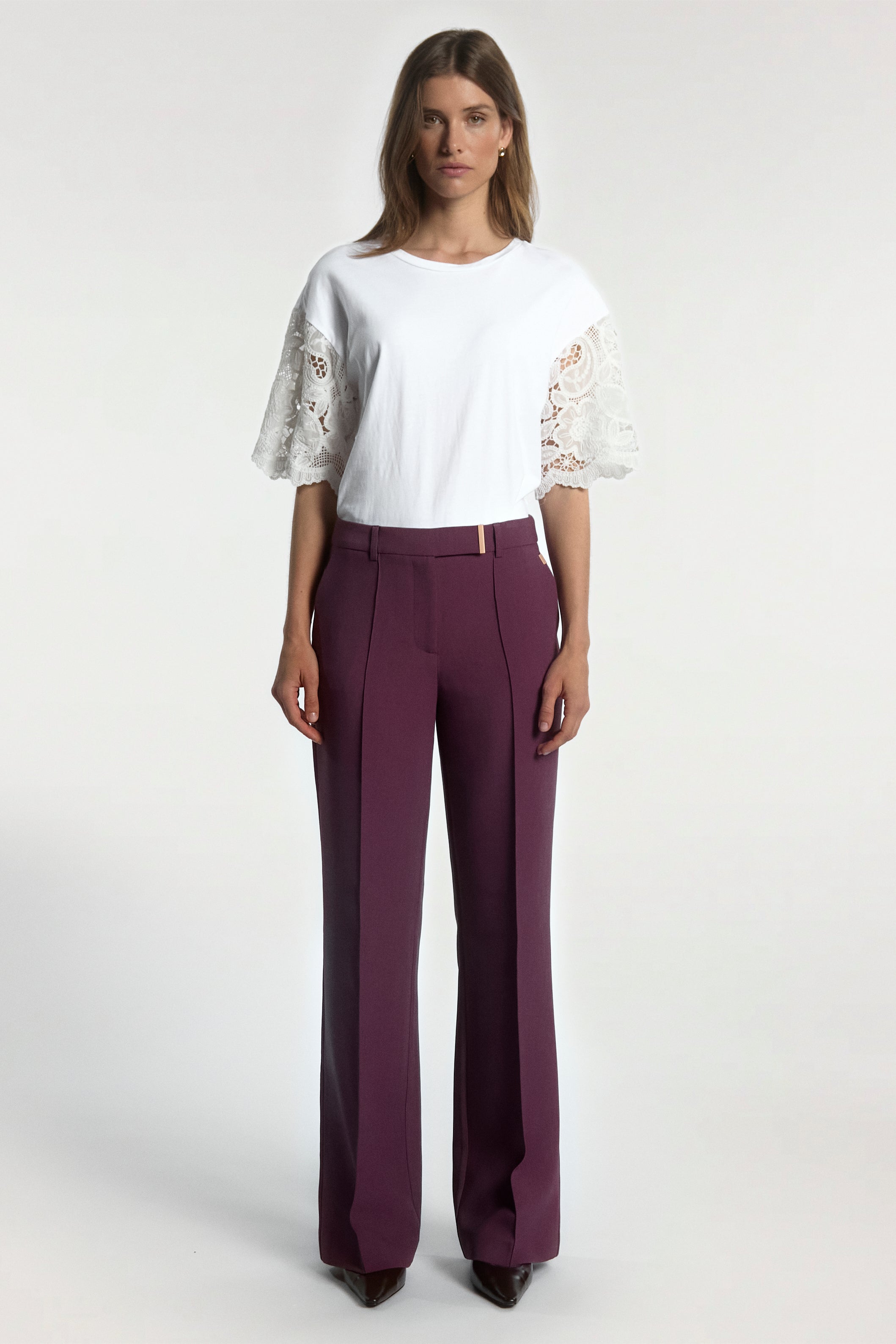 Aaiko Esther top bianco pizzo manica corta