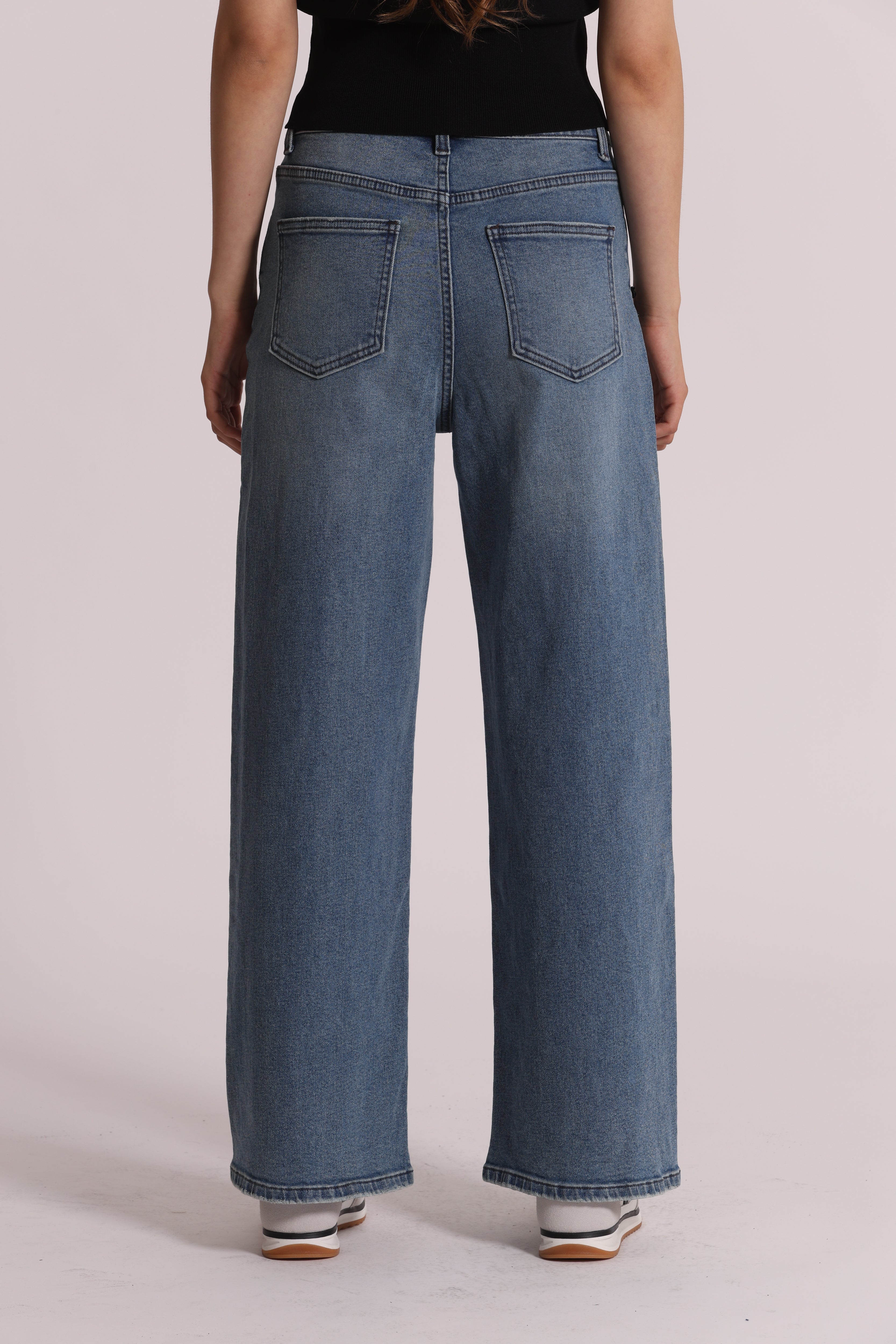 Mimi Mua Jeans Palazzo Fiori Cotone Blu Medio