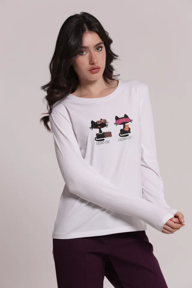 Mimi Mua Fashi-On Fashi-Off T-Shirt Maniche Lunghe