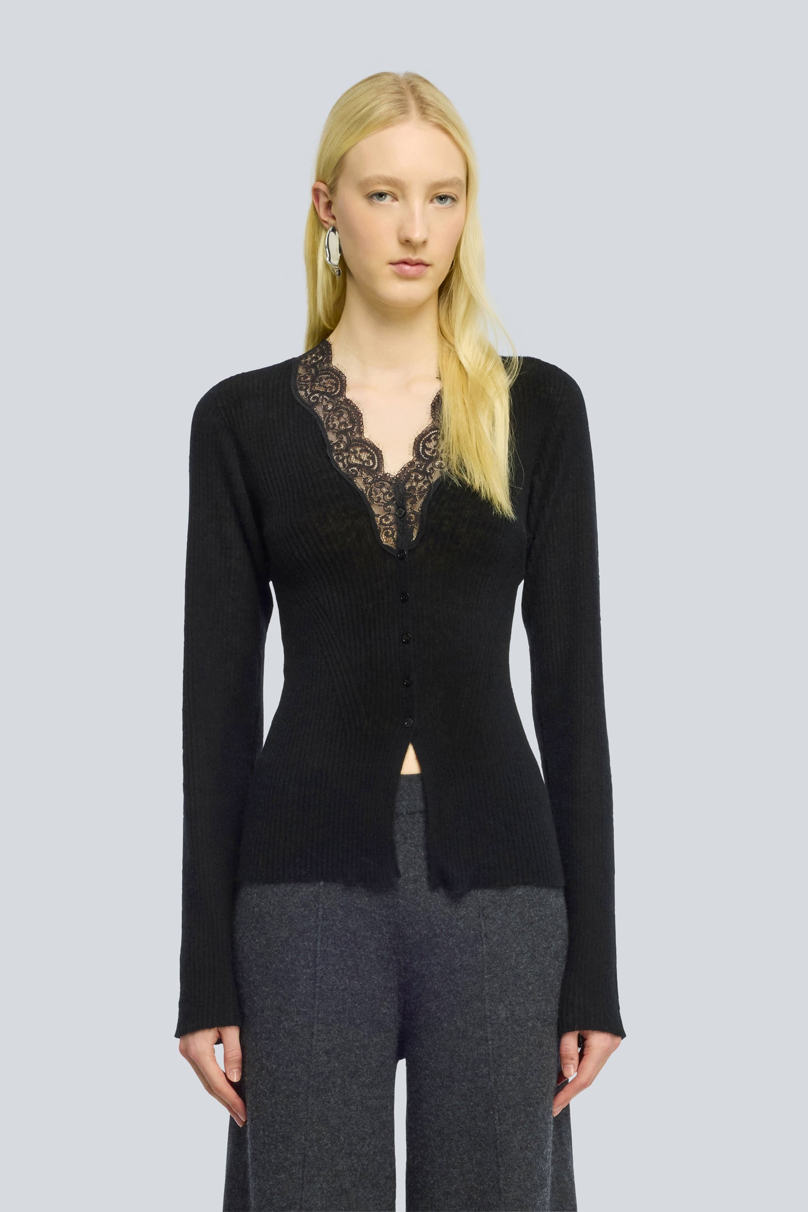 Semicouture Almira cardigan lana nero ultralight