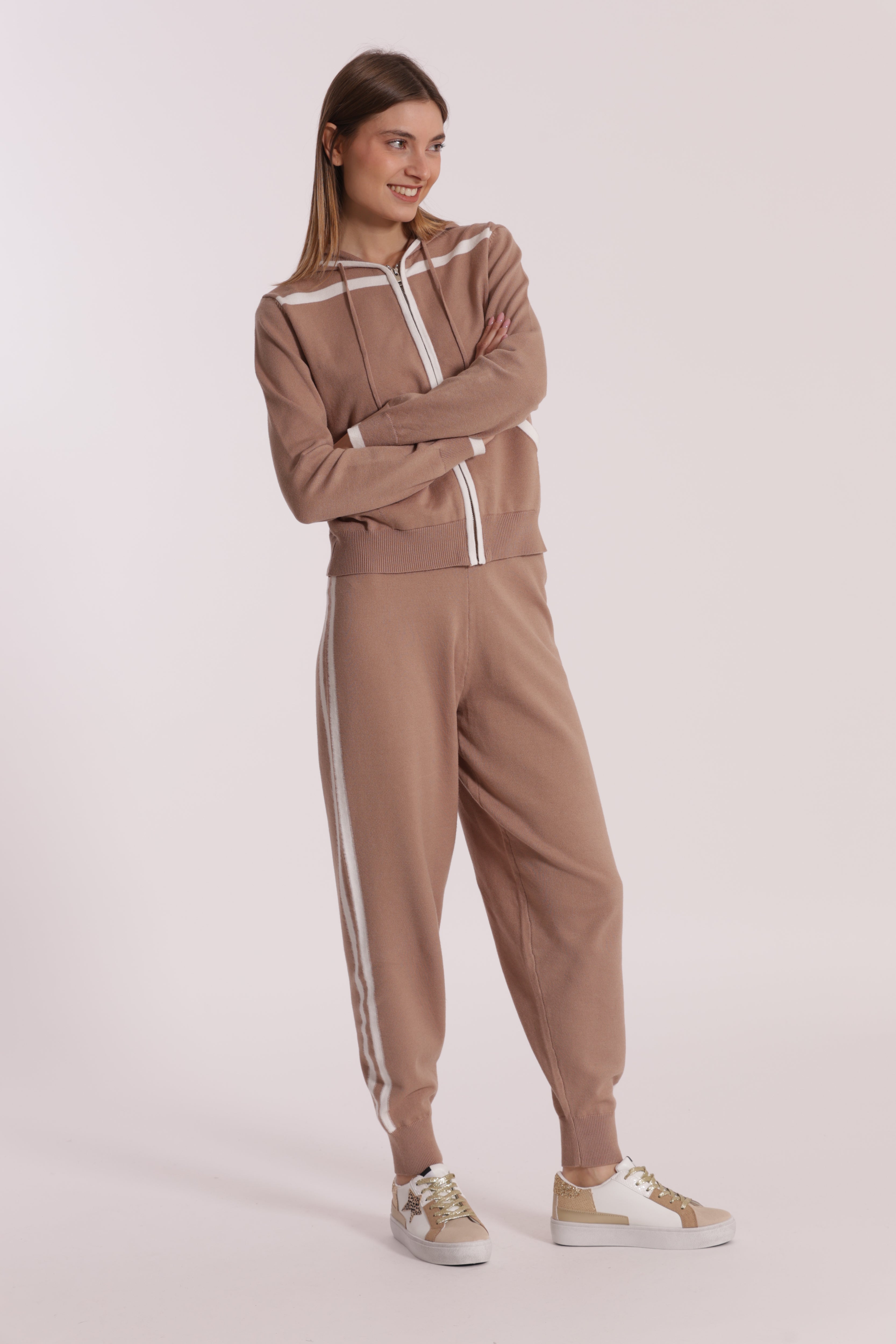 Mimi Mua Pantaloni Maglia Bicolor Grigio Blu Morbidi