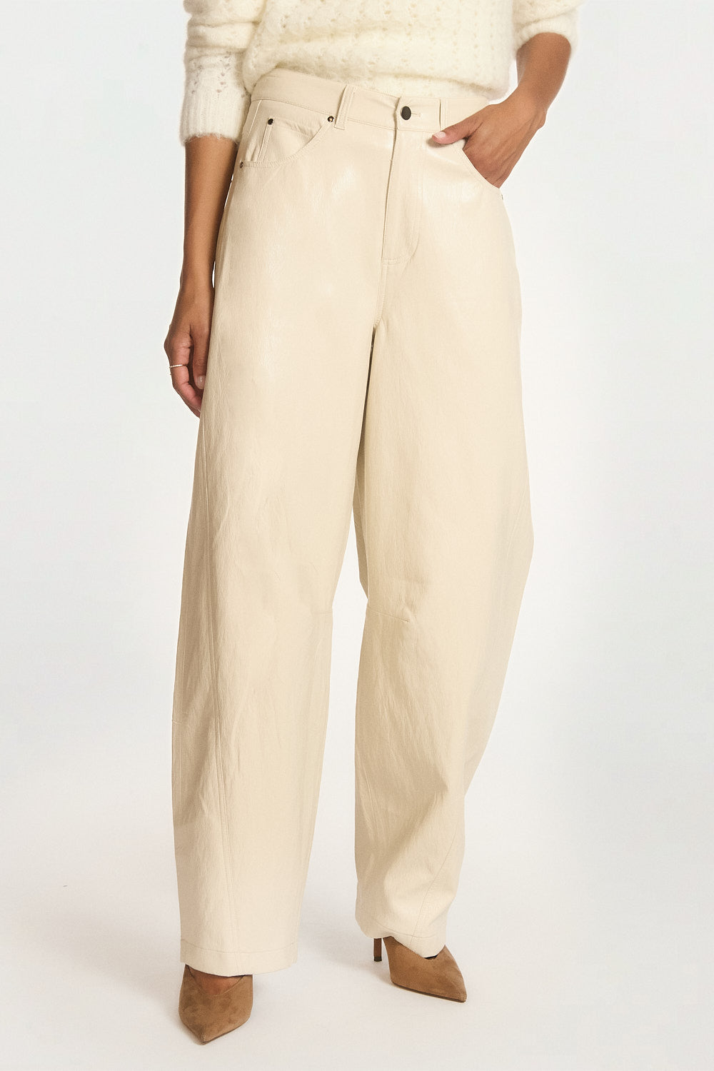 Aaiko Quin pantaloni ecopelle panna barrel