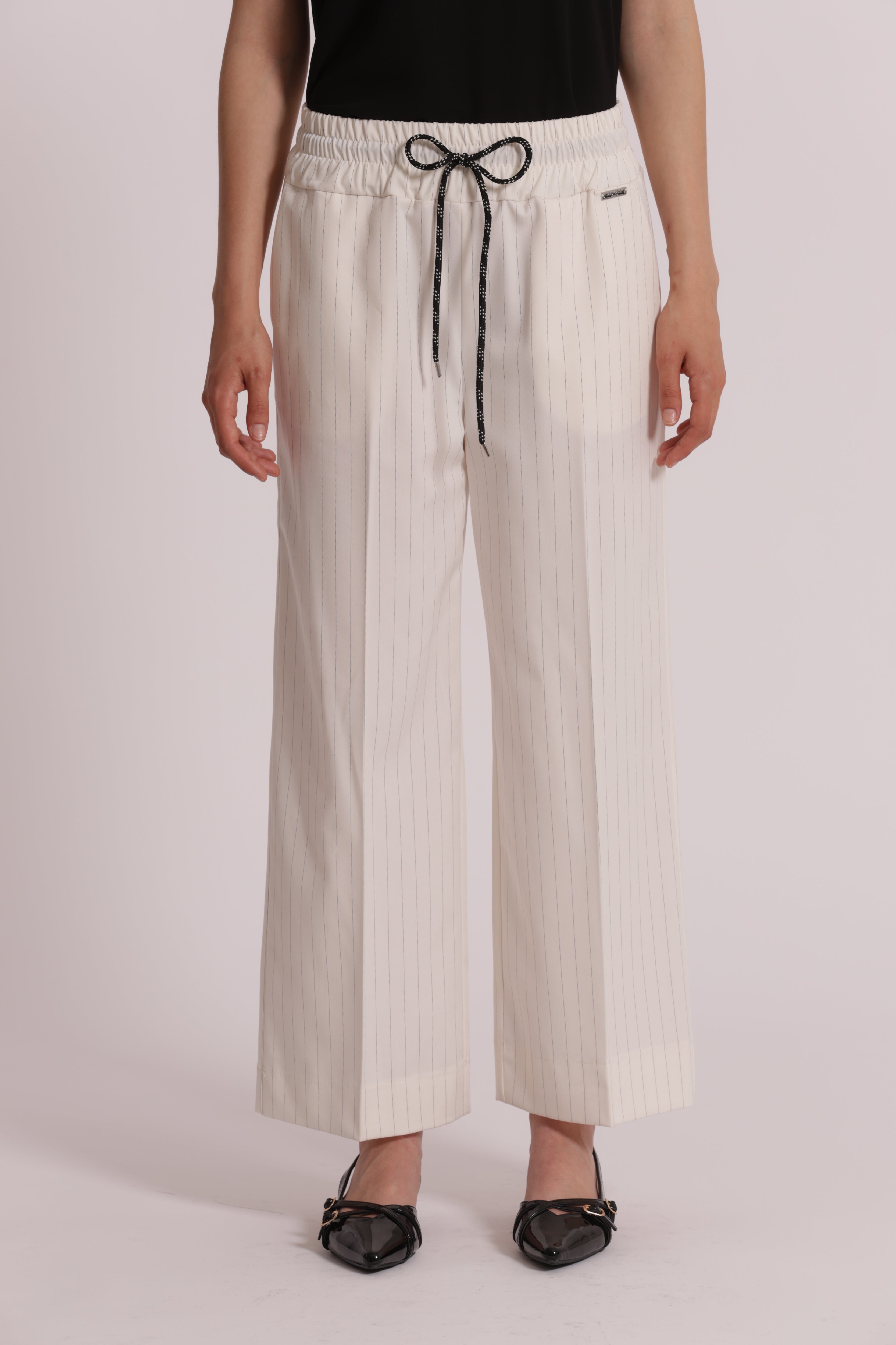 Mimi Mua Pantalone Cropped Gessato Latte