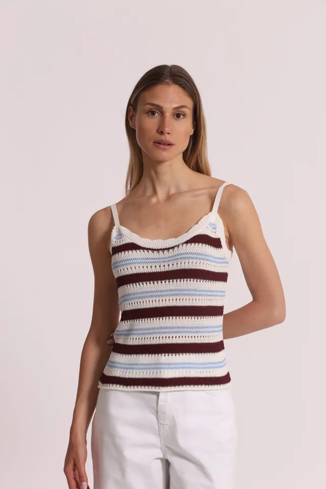 Mimi Mua Top Traforato Bicolor panna bordeaux blu
