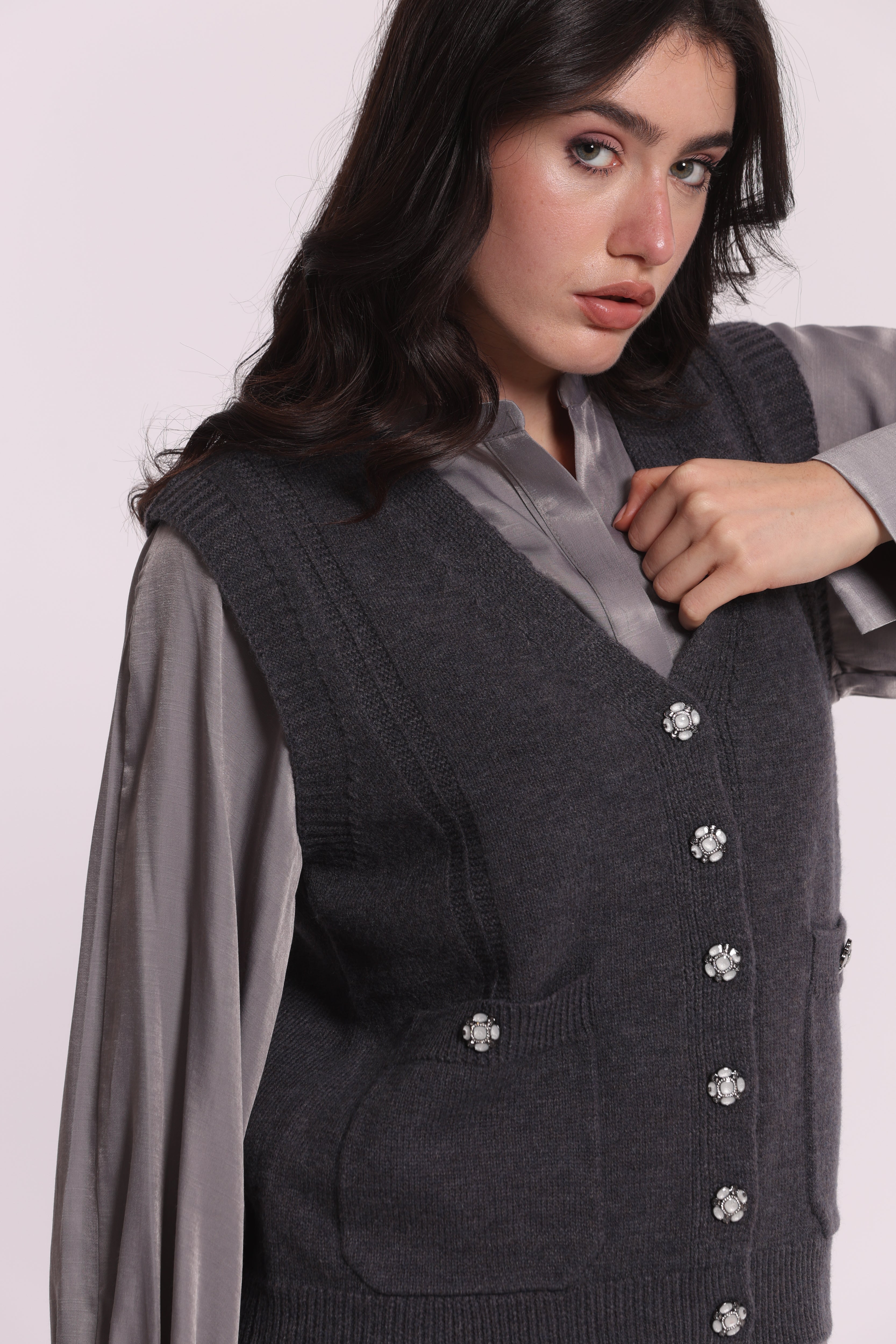 Mimi Mua Maglia Gilet Bottoni Gioiello gilet elegante
