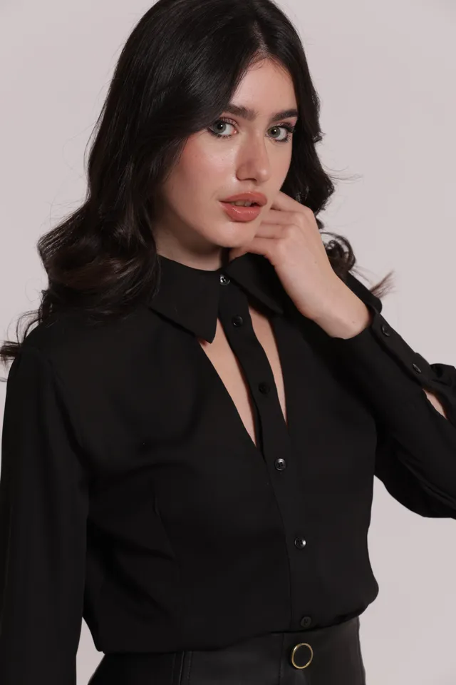 Mimi Mua Camicia Georgette Cut-Out Nera