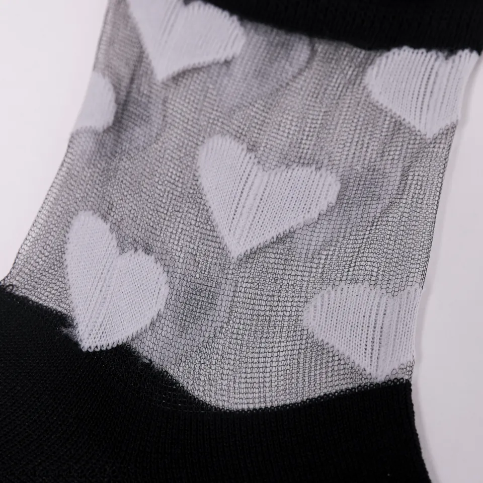 Mimi Mua Cuori Bianco calzini neri cotone fantasia cuori