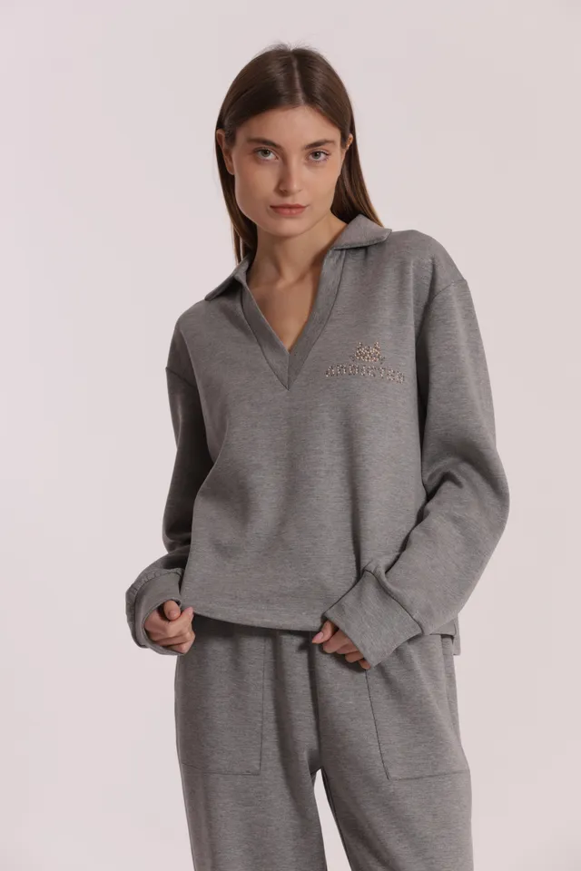 Mimi Mua Addicted Felpa Scollo a V Nera Cotone