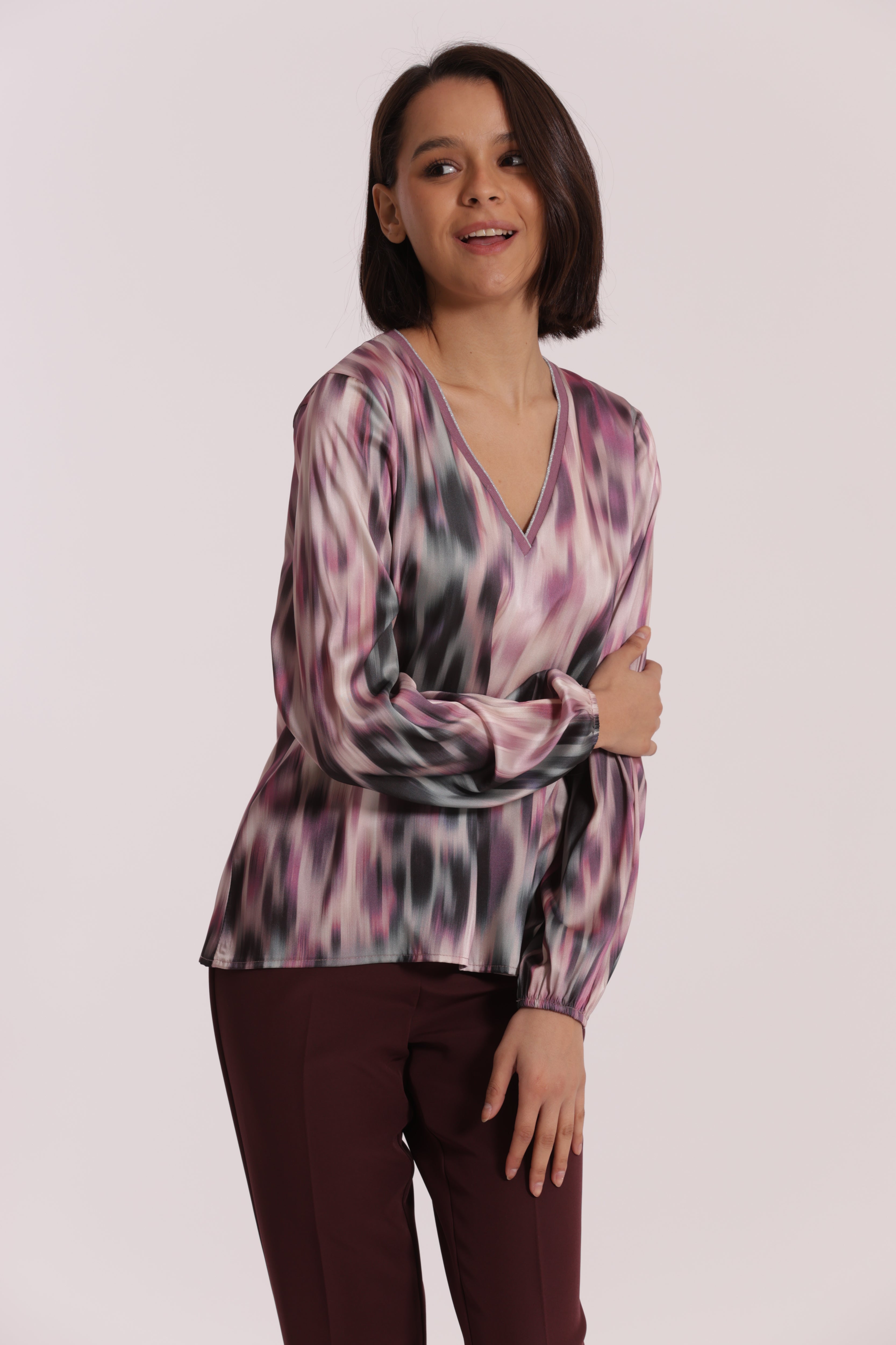 Mimi Mua Blusa Scollo V Lurex Fusion Mosto