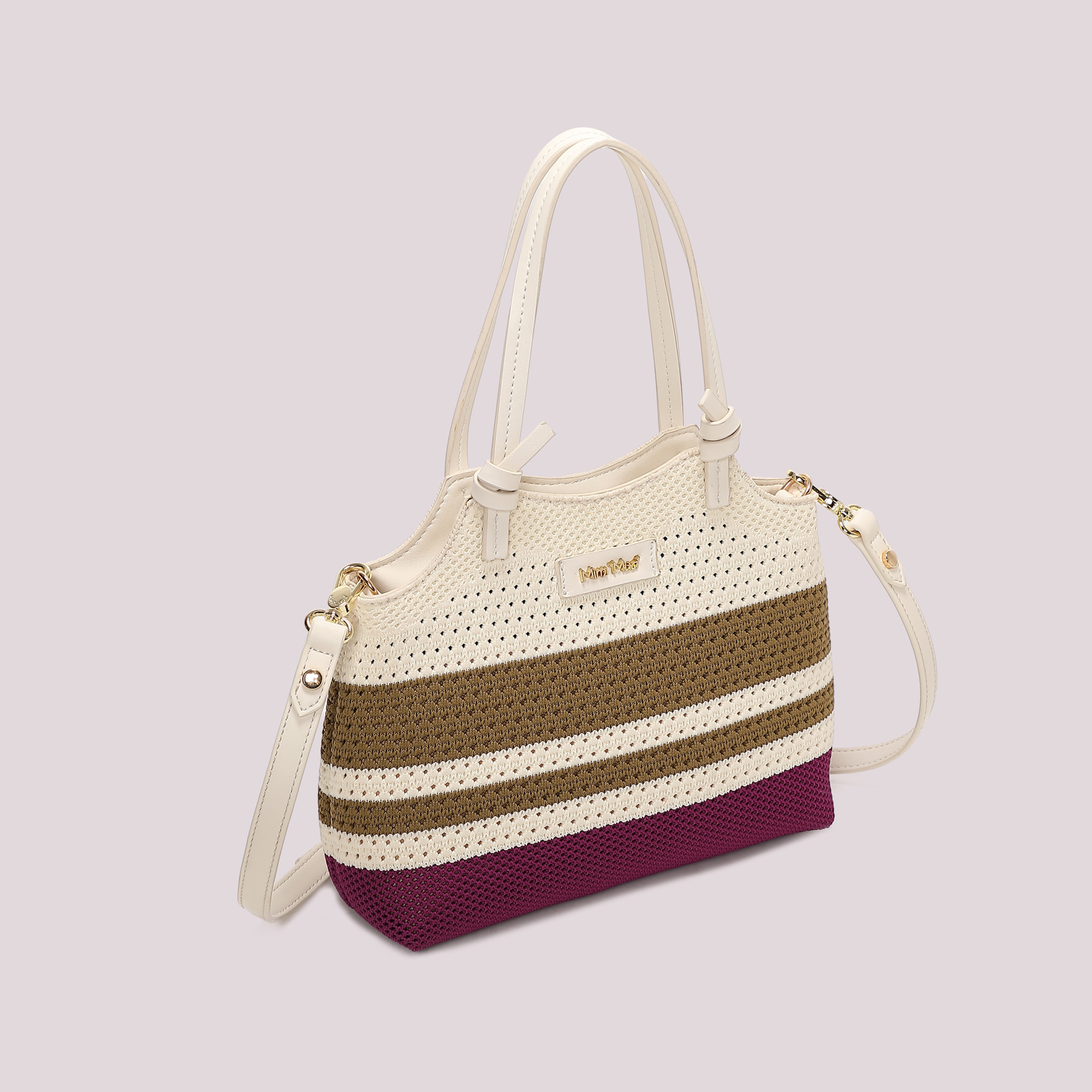 Mimi Mua Borsa Mano Maglia Righe ciclamino piccola