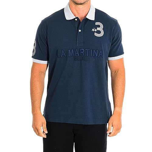 La Martina TMP600-JS316 polo uomo manica corta navy-grigio S