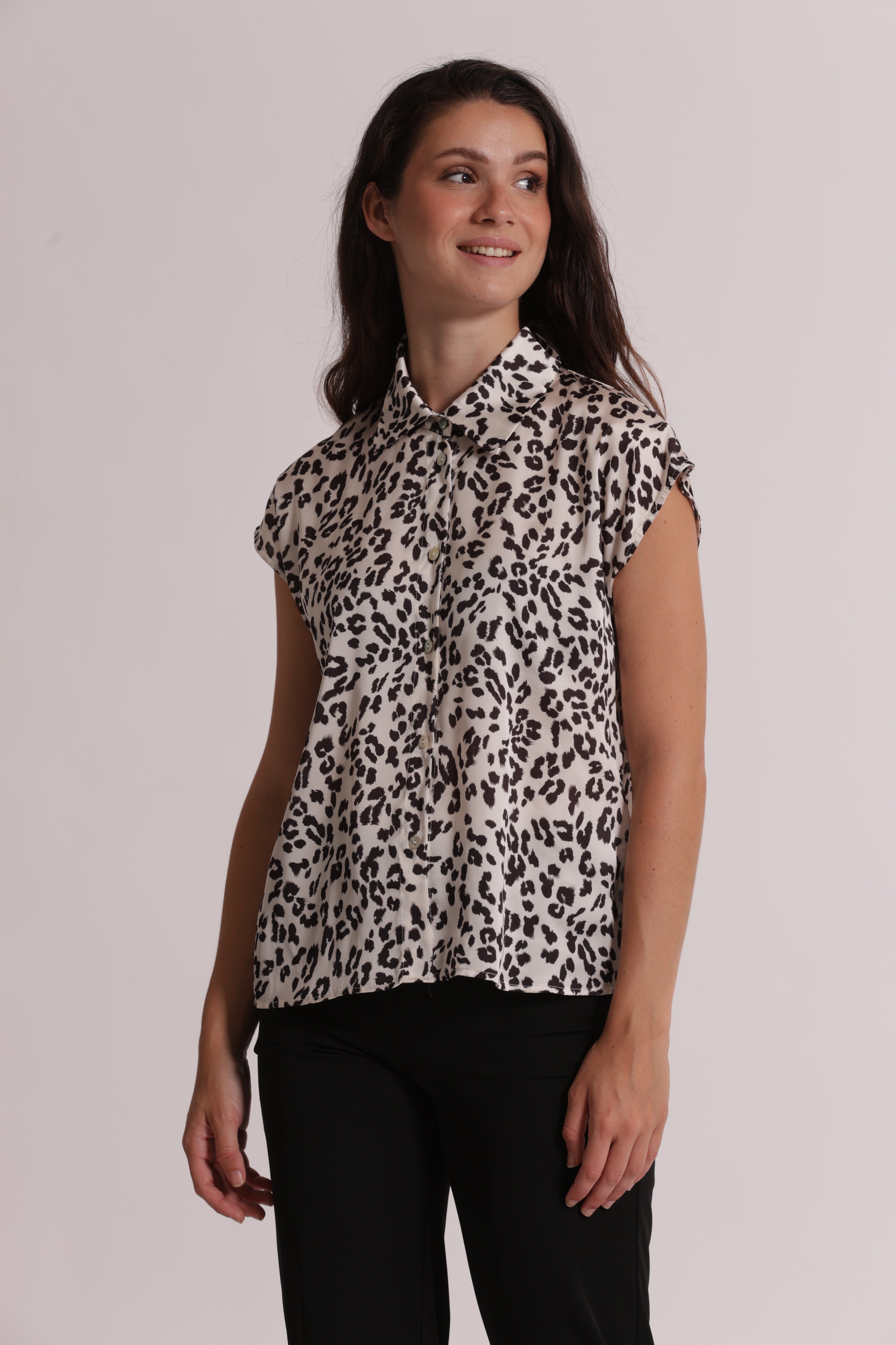 Mimi Mua camicia maniche corte animalier rosa
