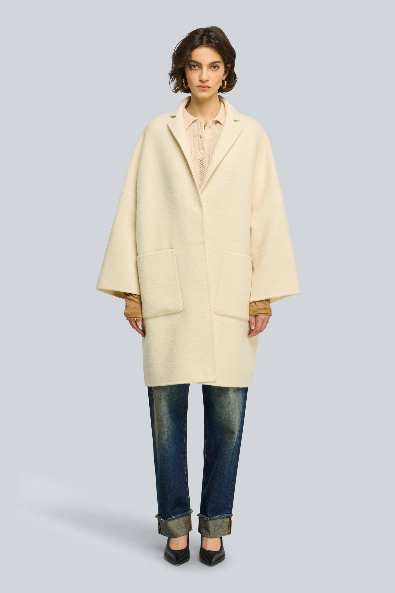 SEMICOUTURE Y6WV11 cappotto over panno doppio burro