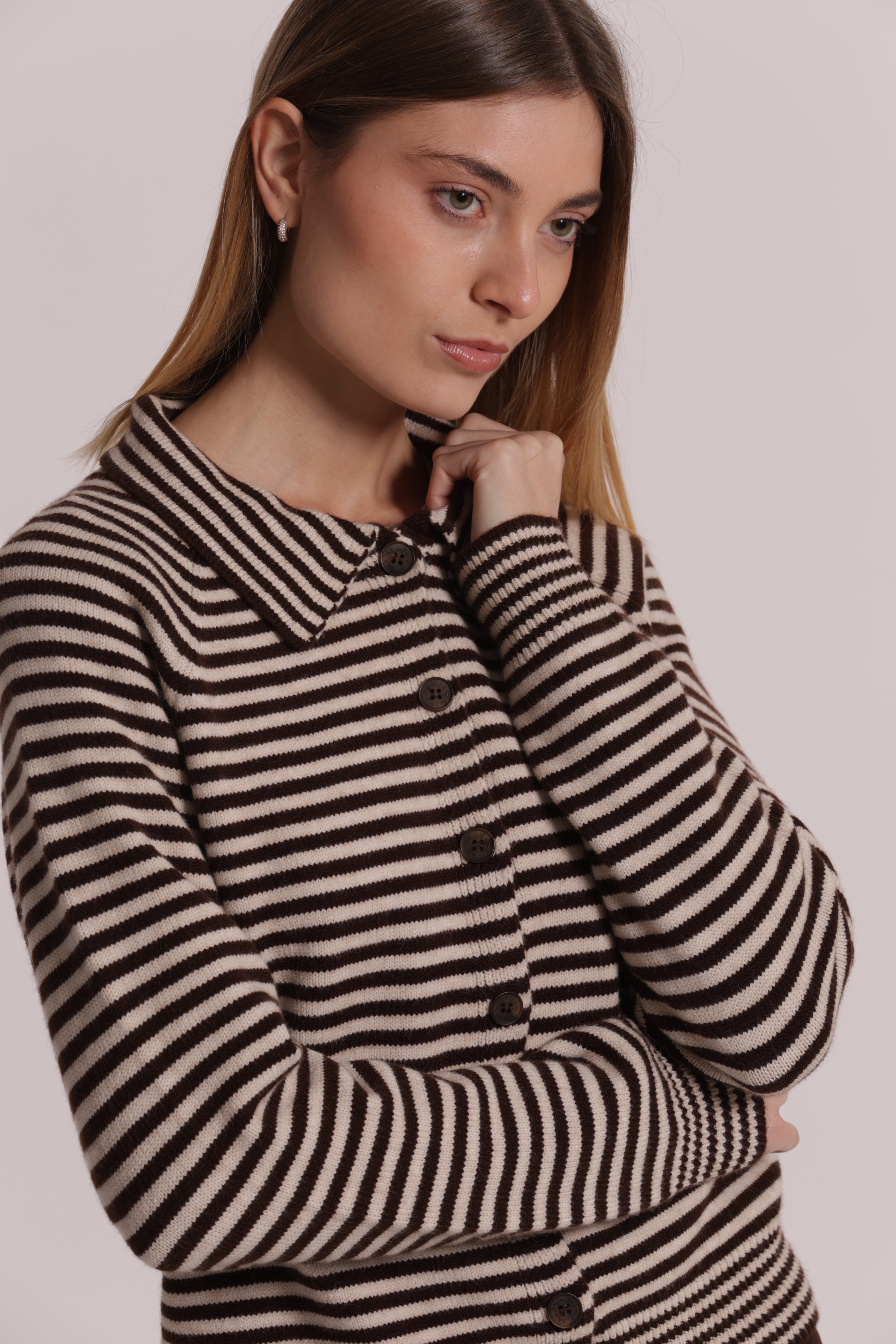 Mimi Mua Maglia Cardigan a Righe moro con lana
