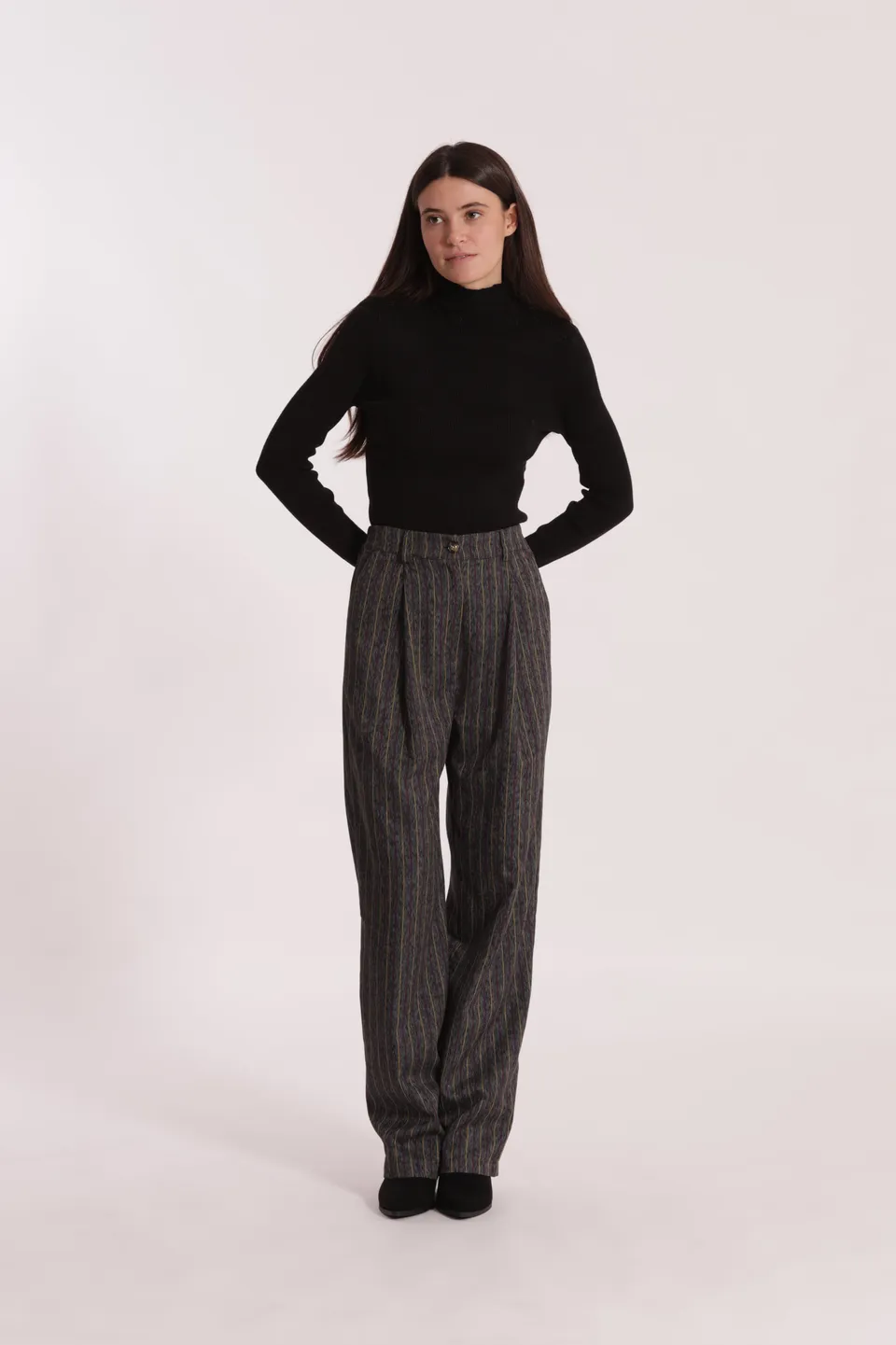 Mimi Mua pantalone palazzo gessato grigio effetto jeans