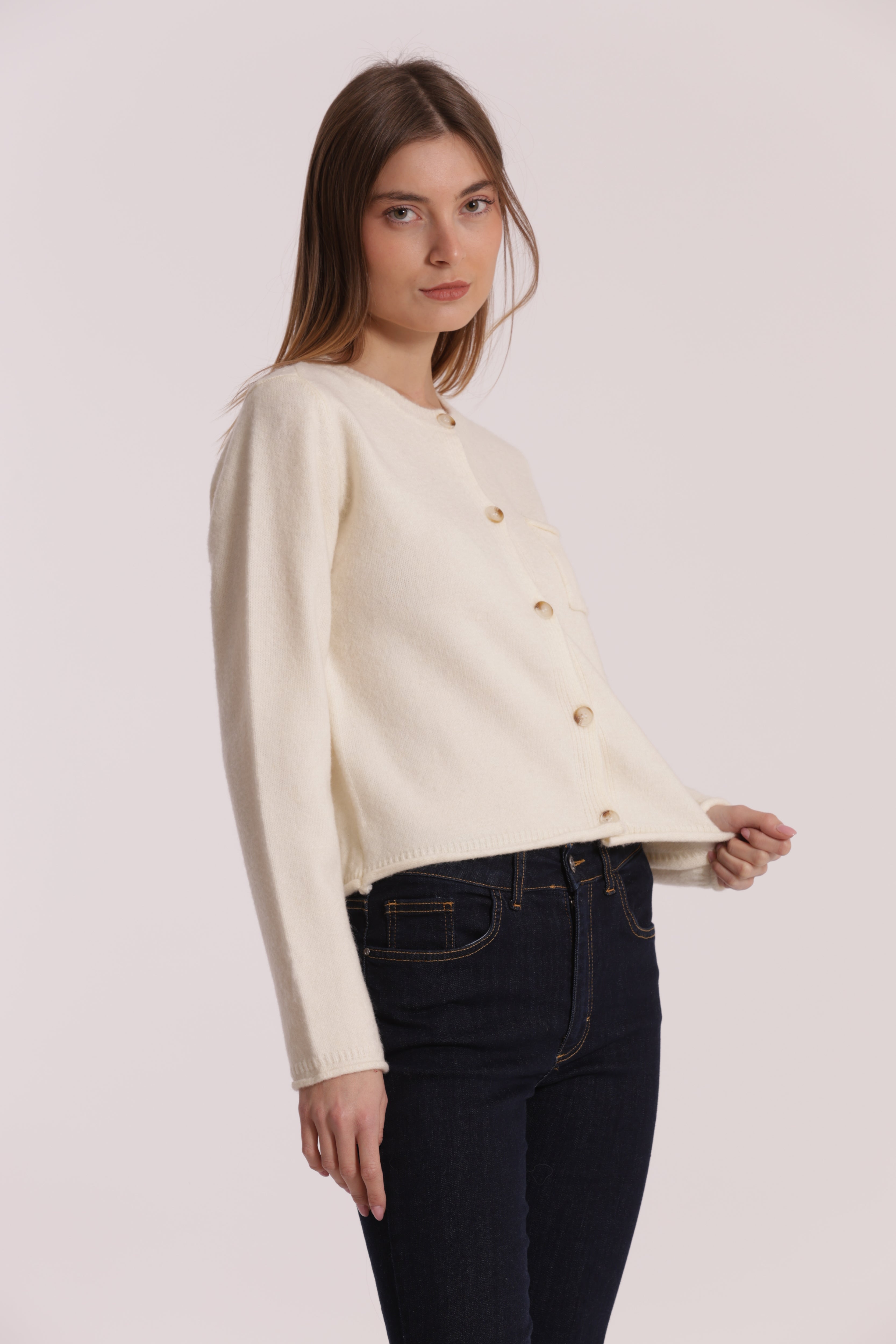 Mimi Mua cardigan maglia con taschino nero misto lana