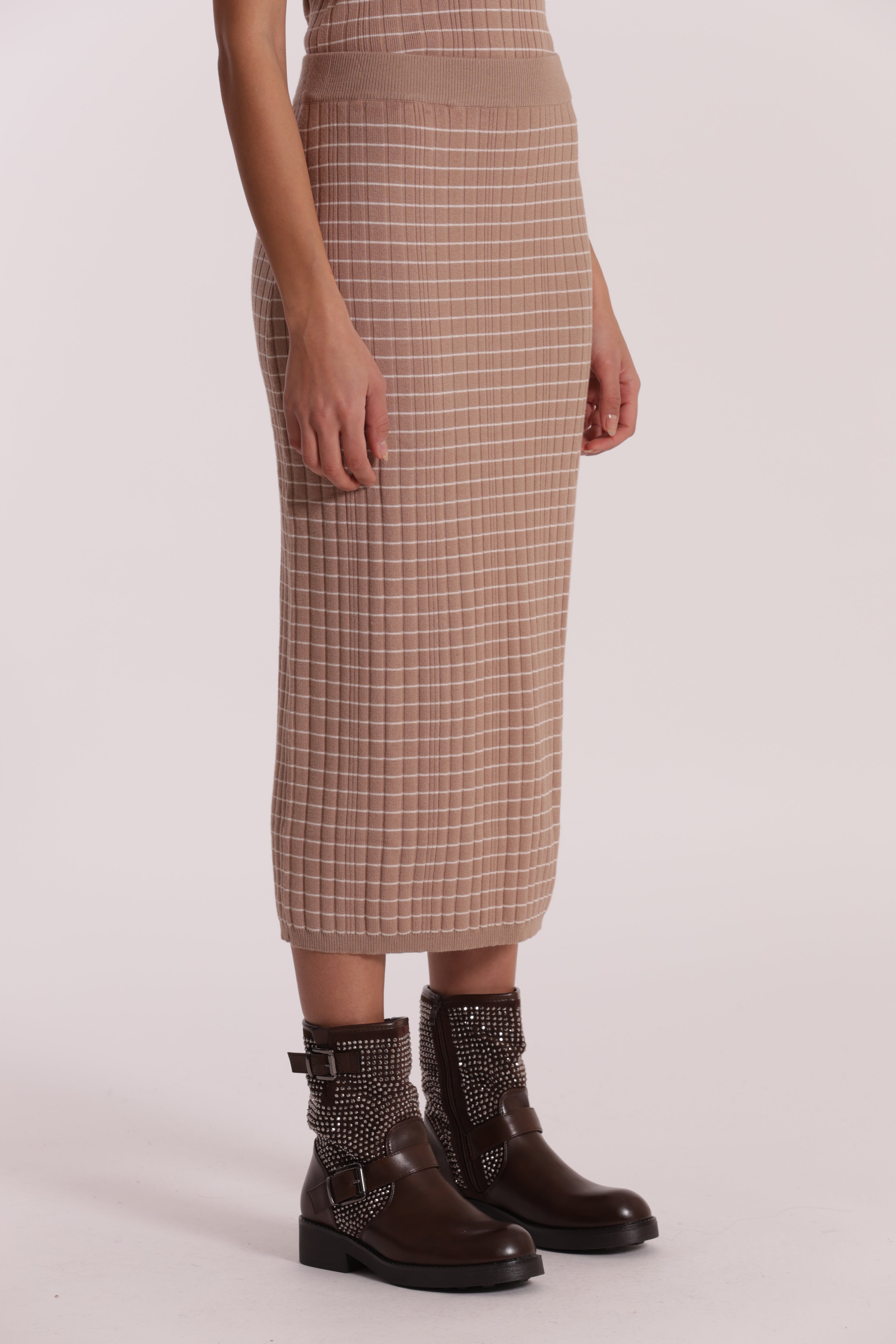 Mimi Mua Gonna Maglia Righe Nero Elasticizzata Midi