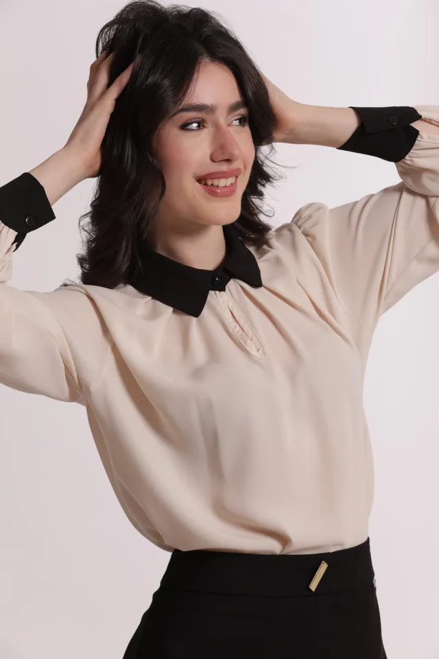 Mimi Mua Blusa con Colletto e Polsini a Contrasto