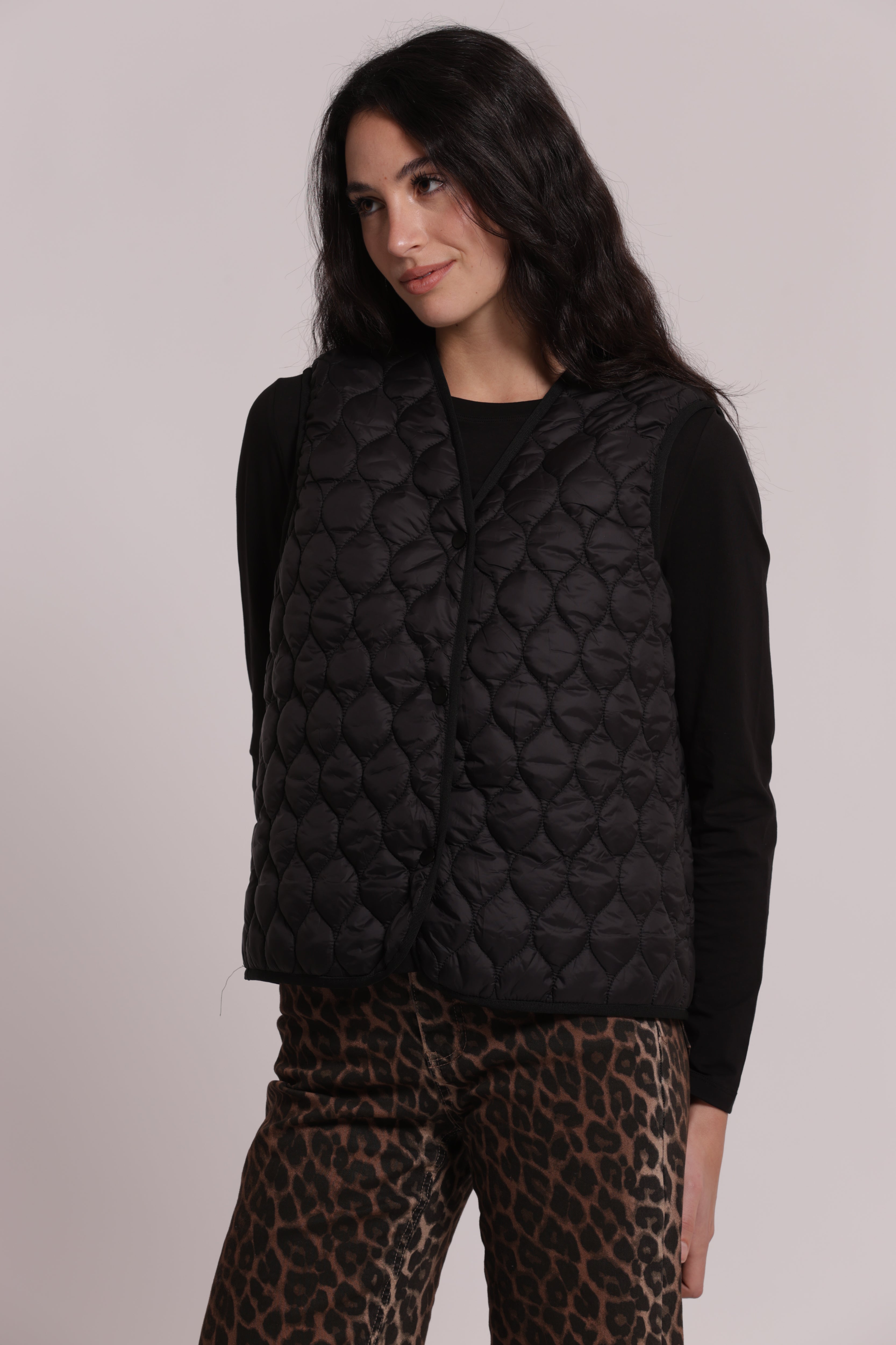 Mimi Mua Gilet Piumino Corto Smanicato Nero Trapuntato