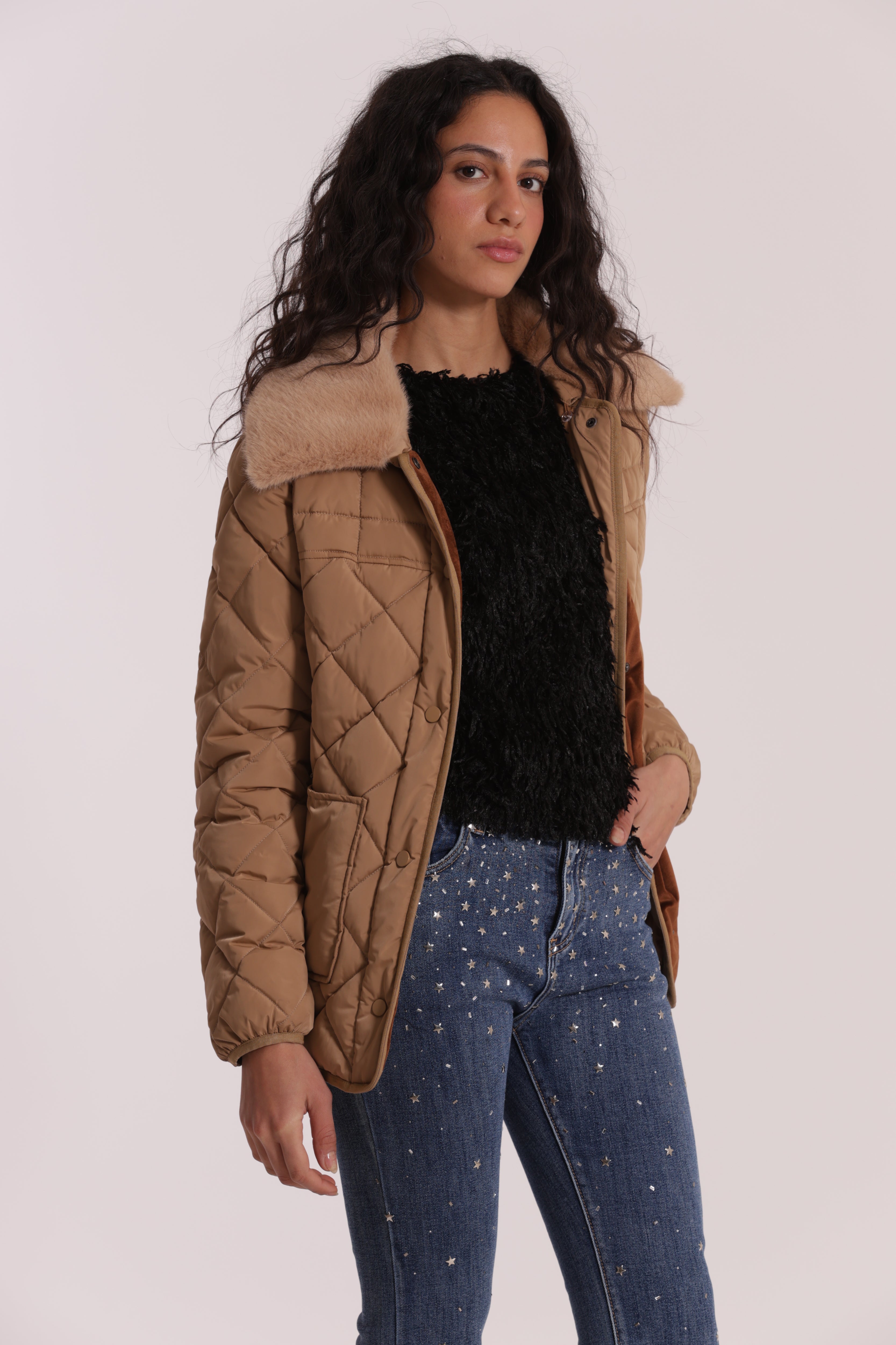 Mimi Mua Pelliccia piumino corto donna con cintura