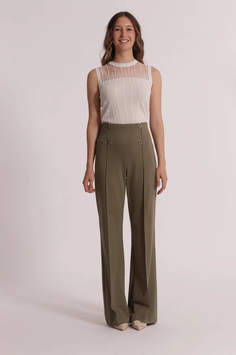 Mimi Mua Pantalone Punto Milano Bottoni Bianco