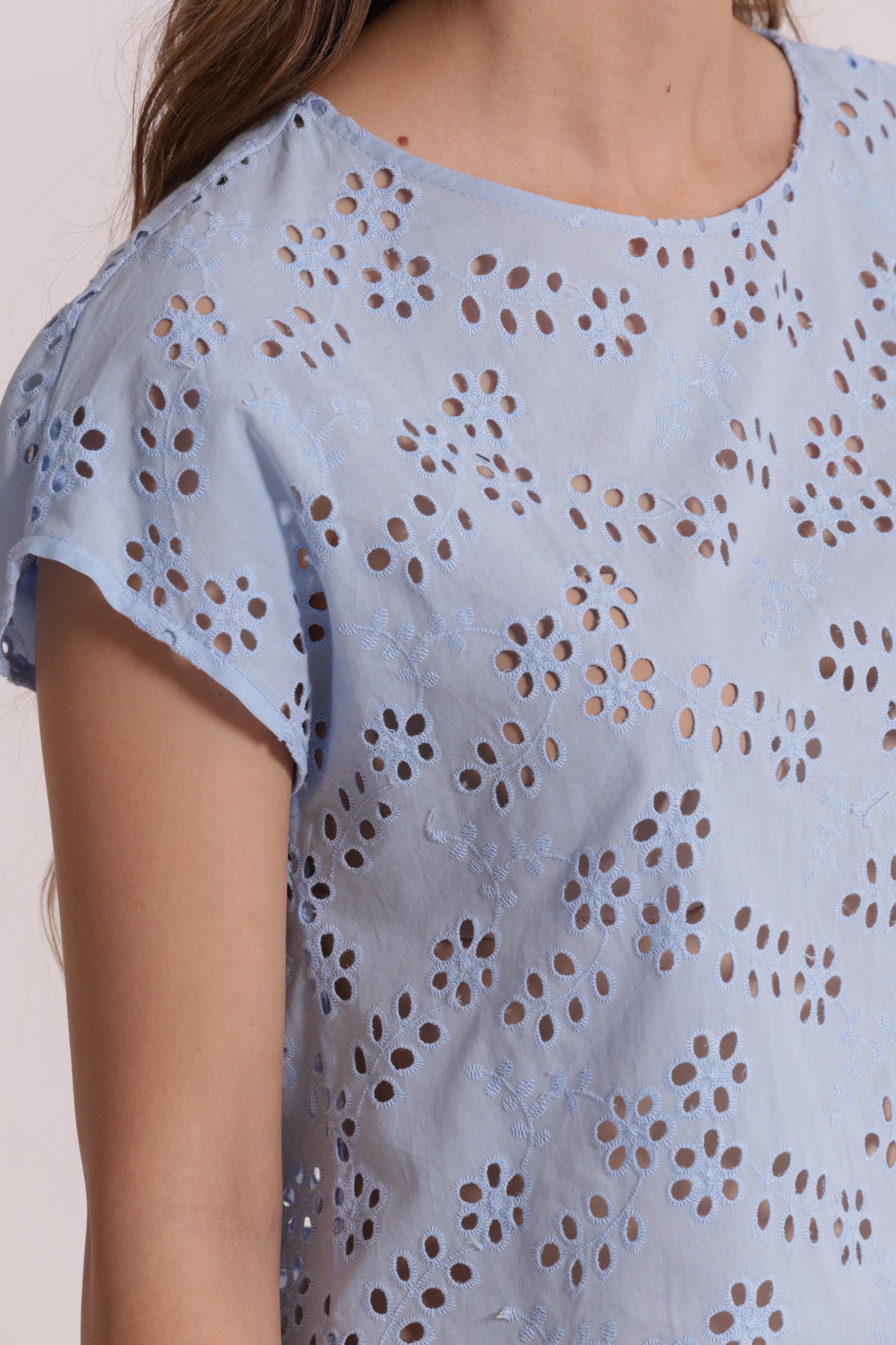 Mimi Mua Scollo Tondo Sangallo blusa bianco cotone