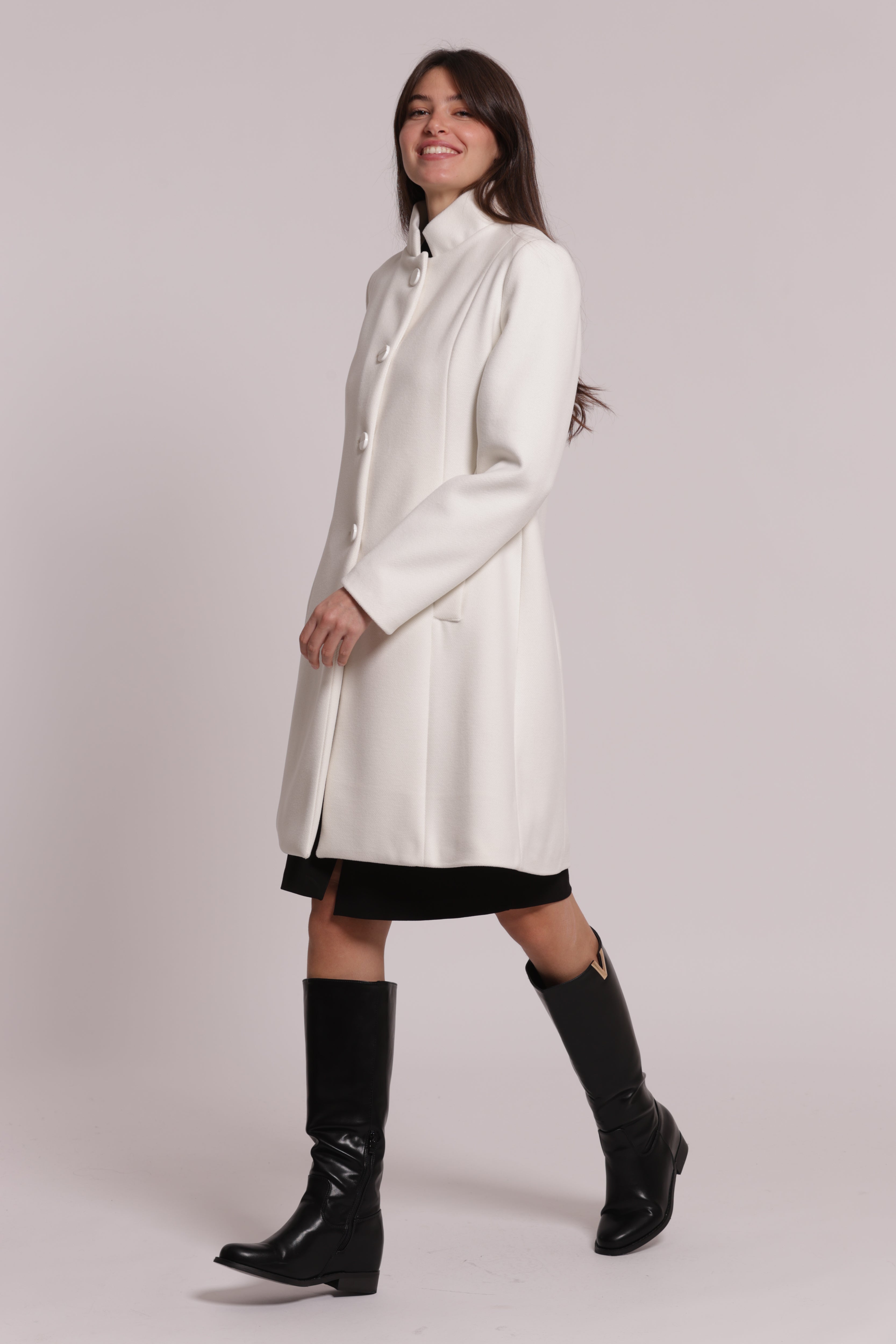 Mimi Mua Baronet­to cappotto collo coreana nero invernale