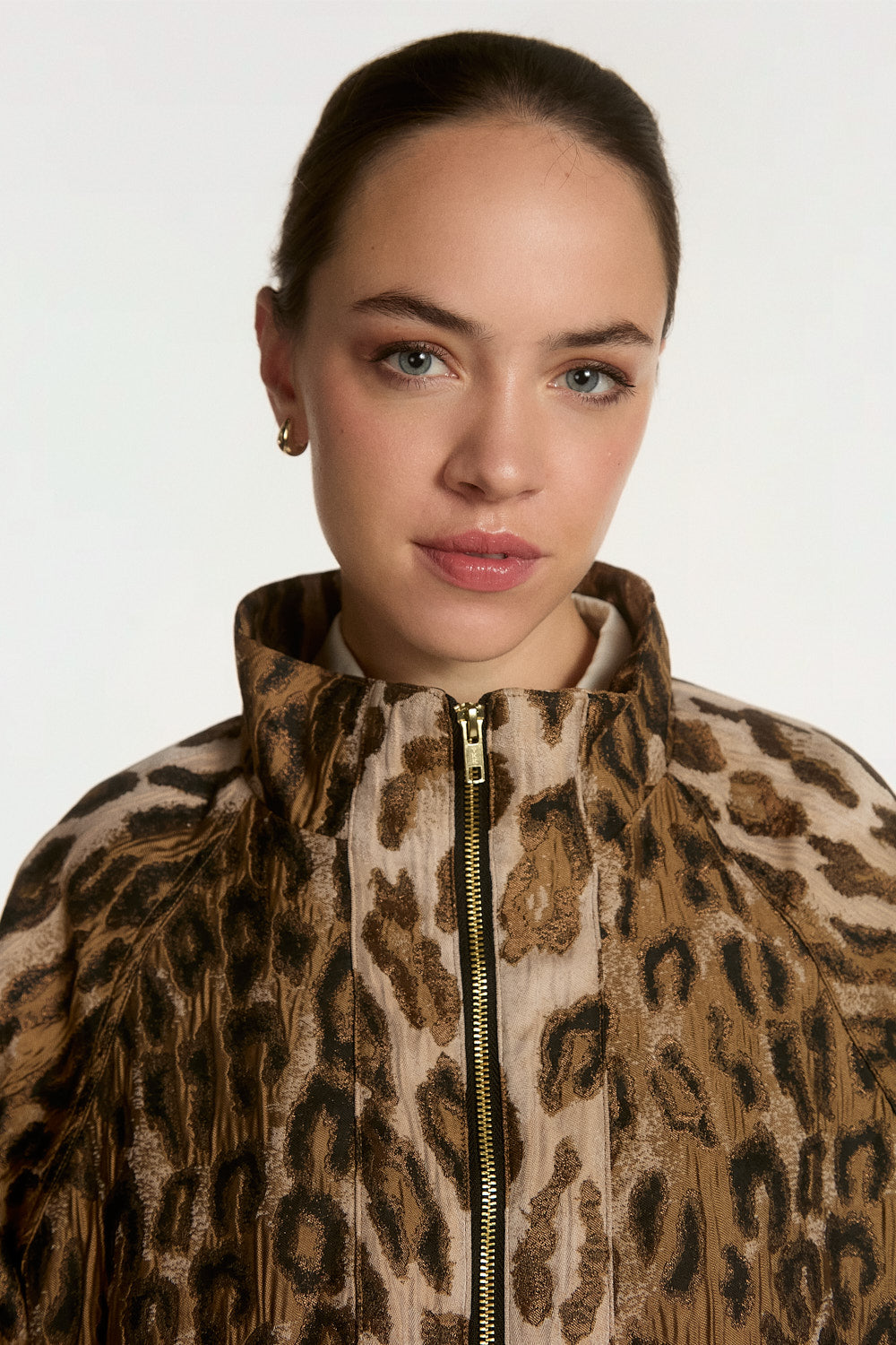 Aaiko Lora giacca marrone animalier con zip